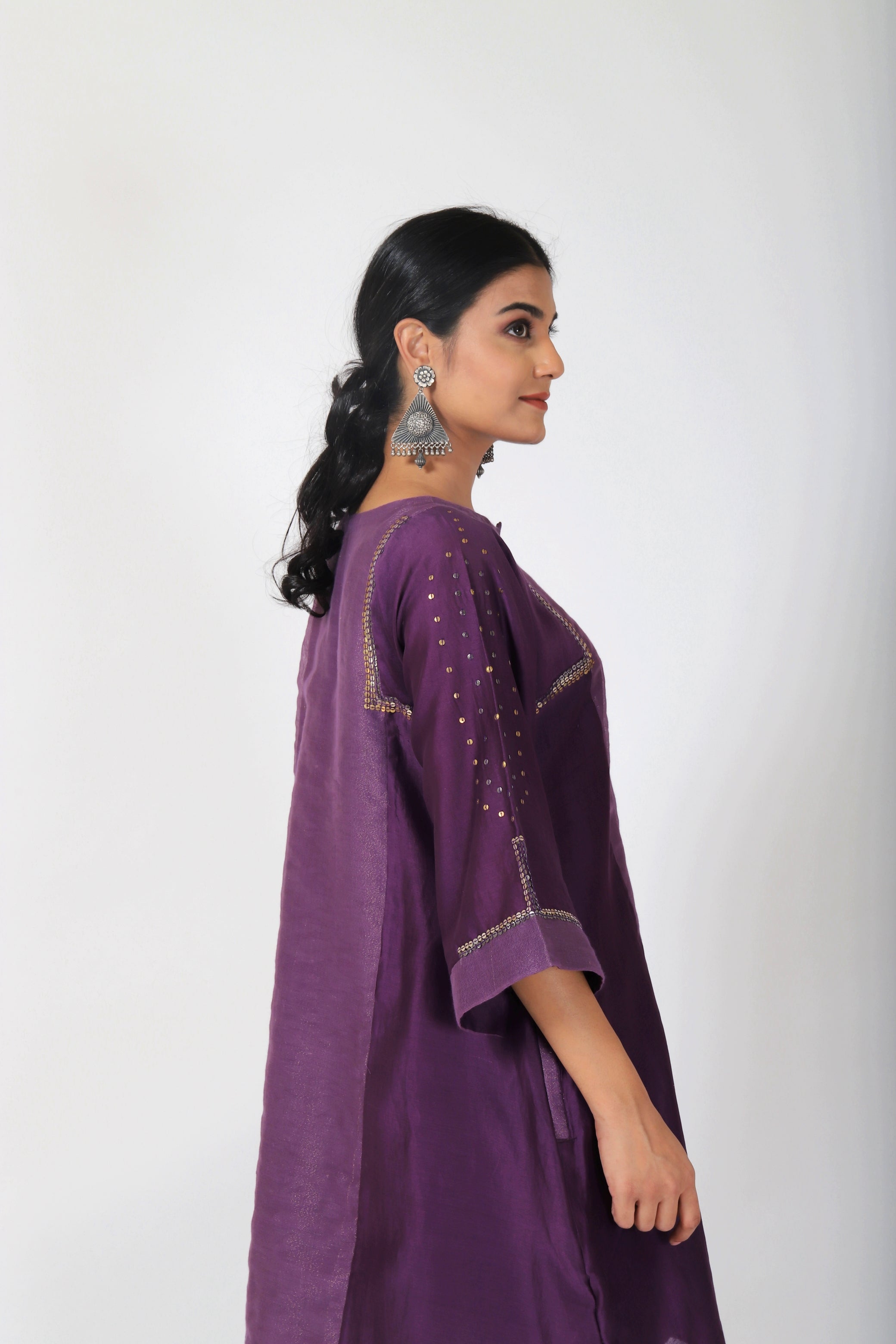 Byzantine Purple Tvaksati Panelled Tunic Set