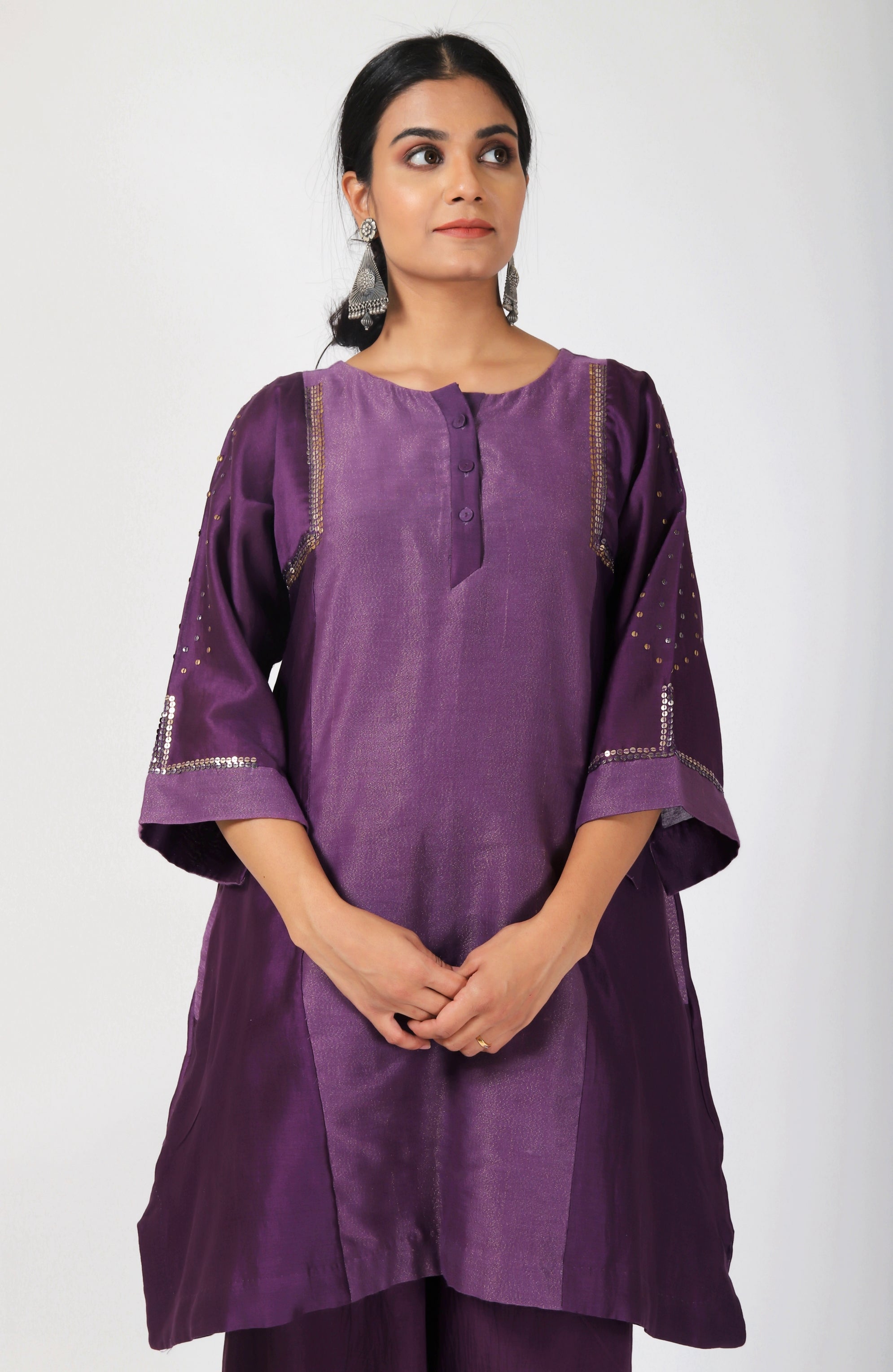 Byzantine Purple Tvaksati Panelled Tunic Set