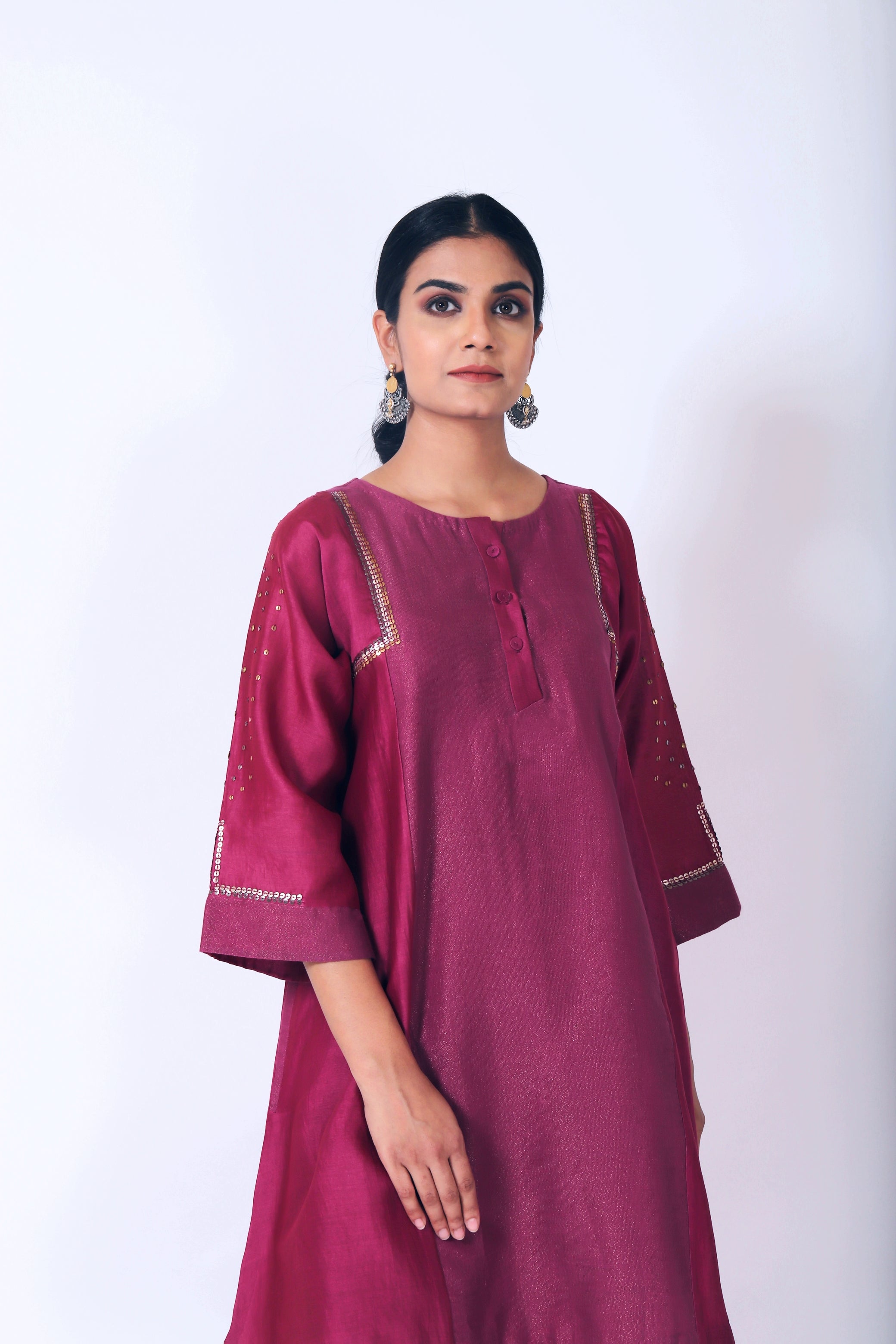 Mulberry Pink Tvaksati Panelled Tunic Set