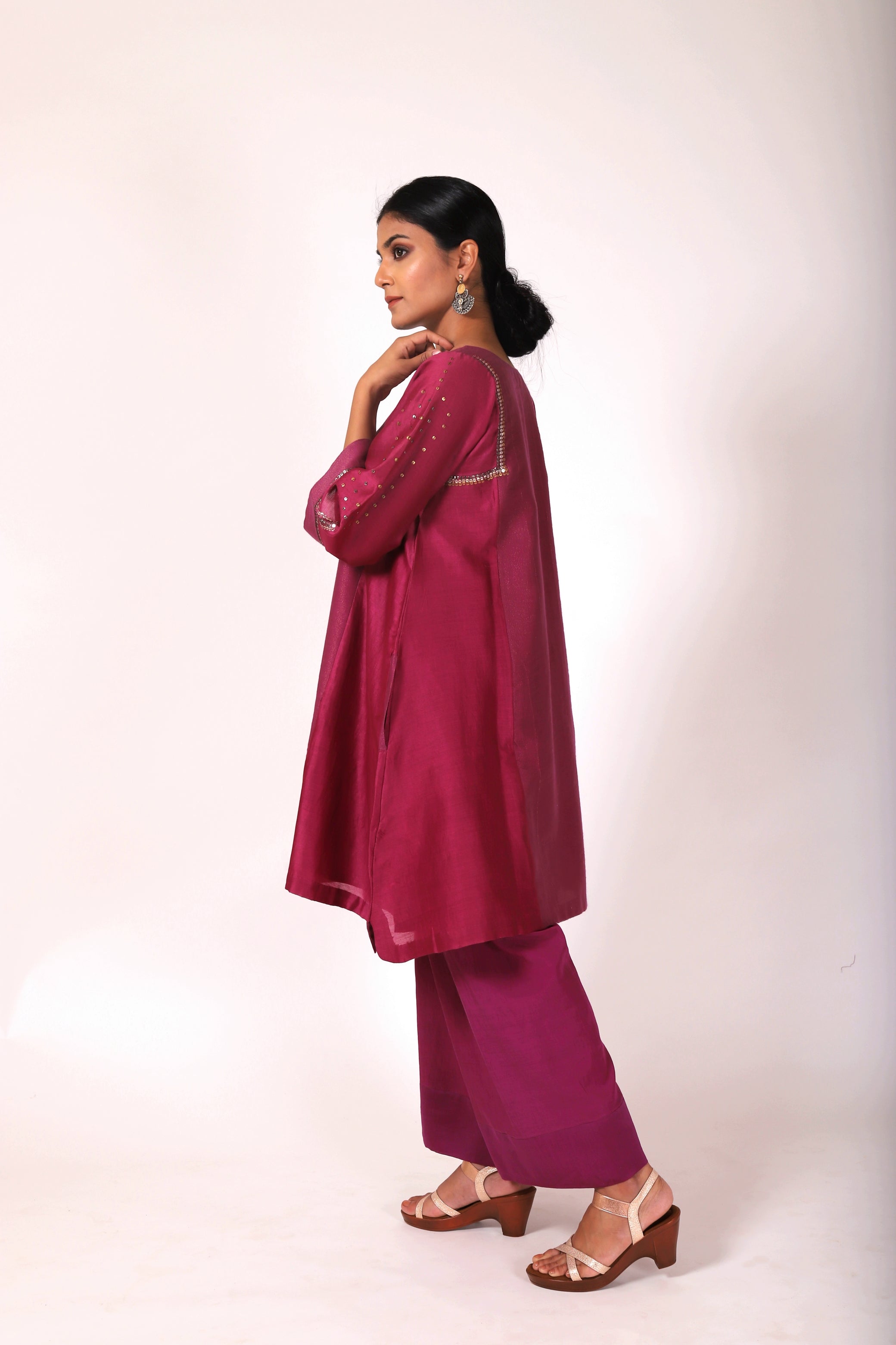 Mulberry Pink Tvaksati Panelled Tunic Set