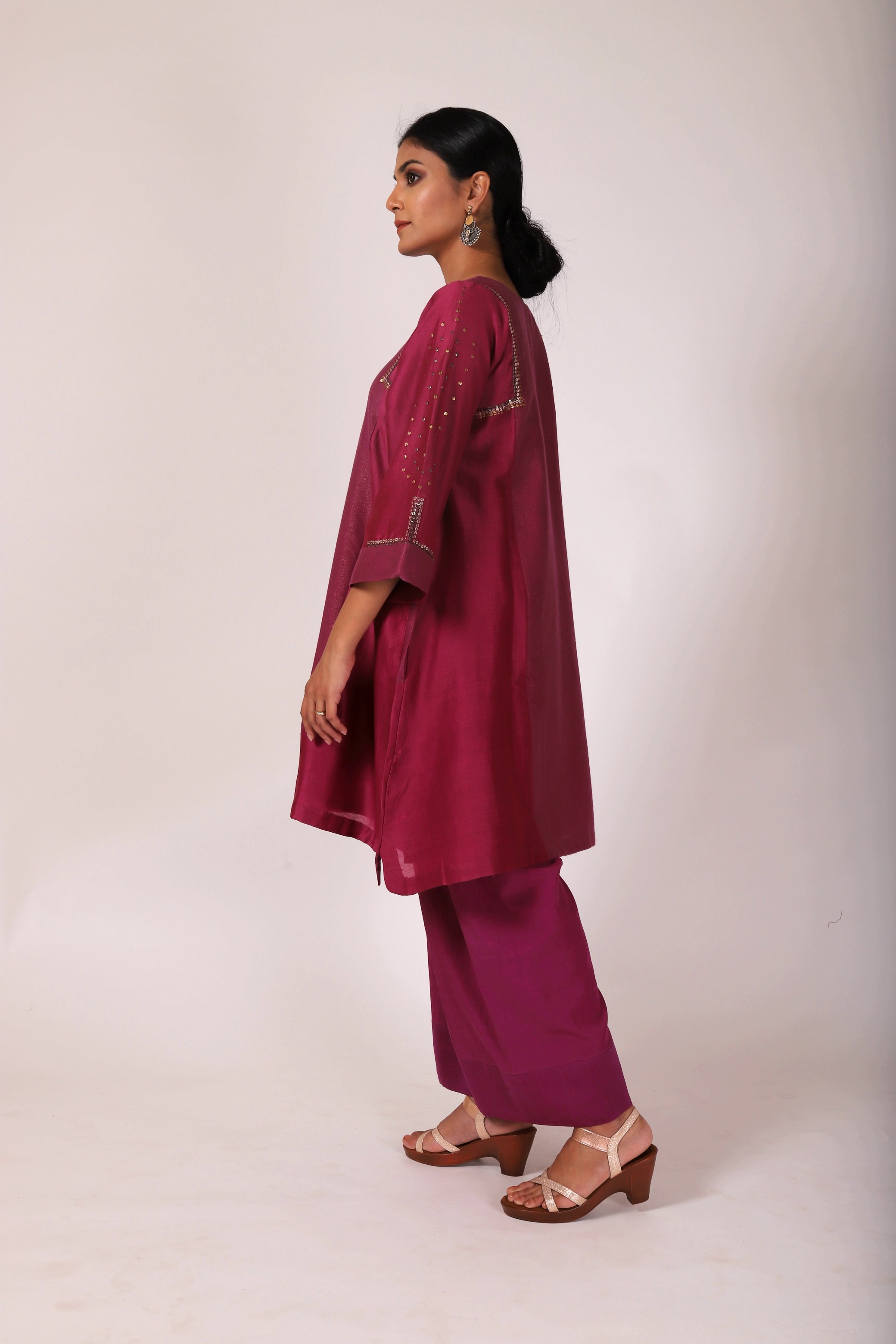 Mulberry Pink Tvaksati Panelled Tunic Set