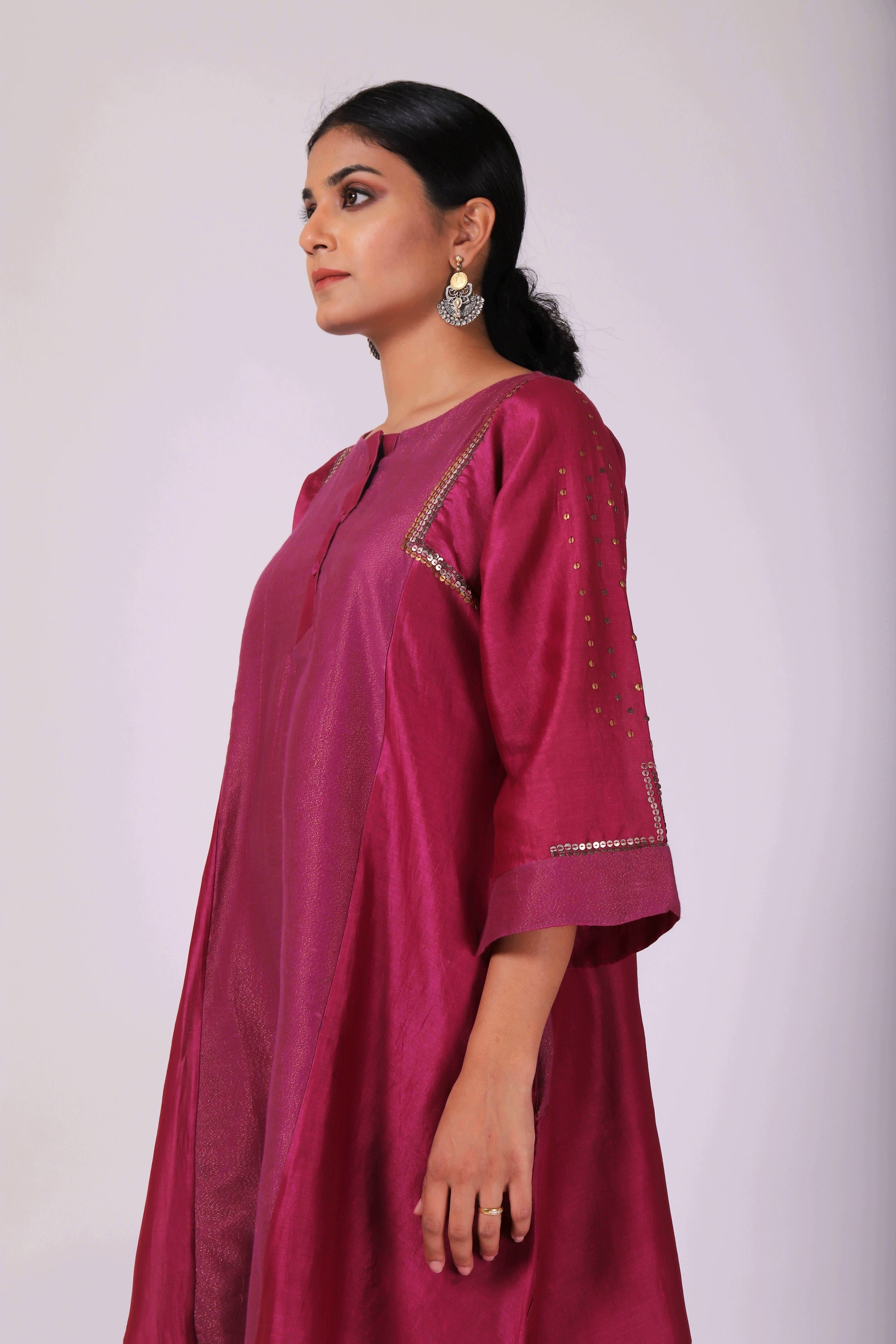 Mulberry Pink Tvaksati Panelled Tunic Set