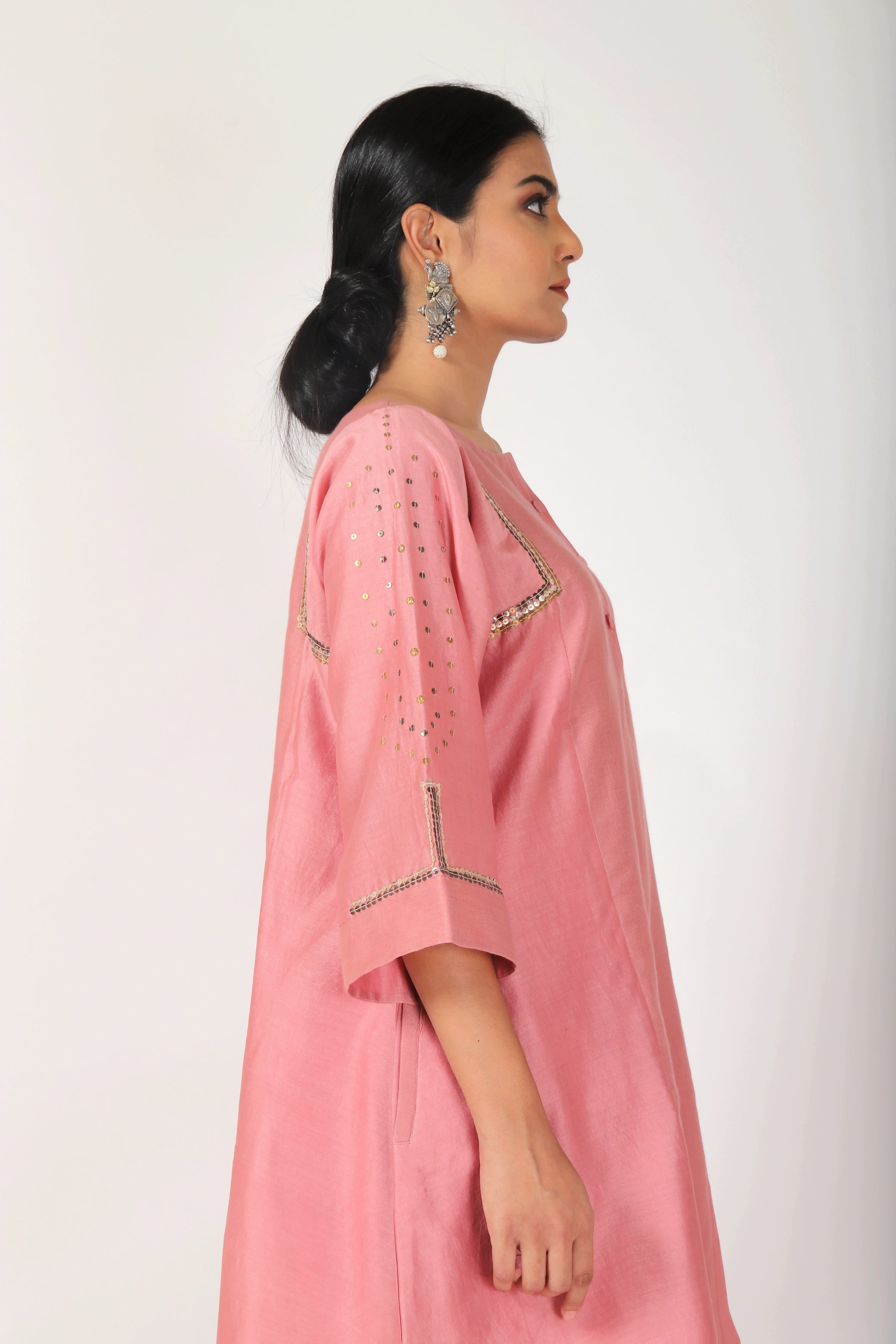 Sunset Pink Tvaksati Panelled Tunic Set