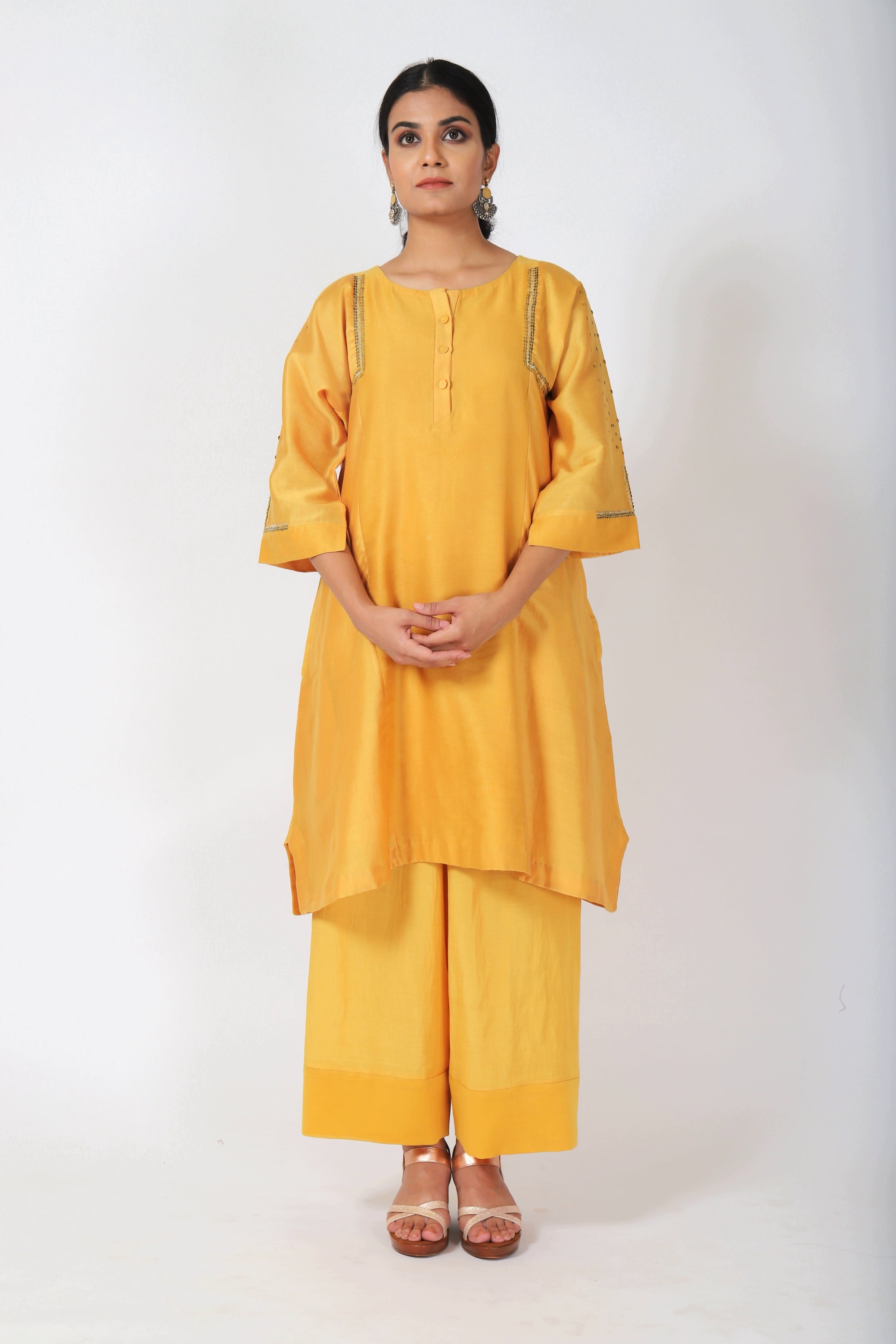 Blazing Yellow Tvaksati Panelled Tunic Set