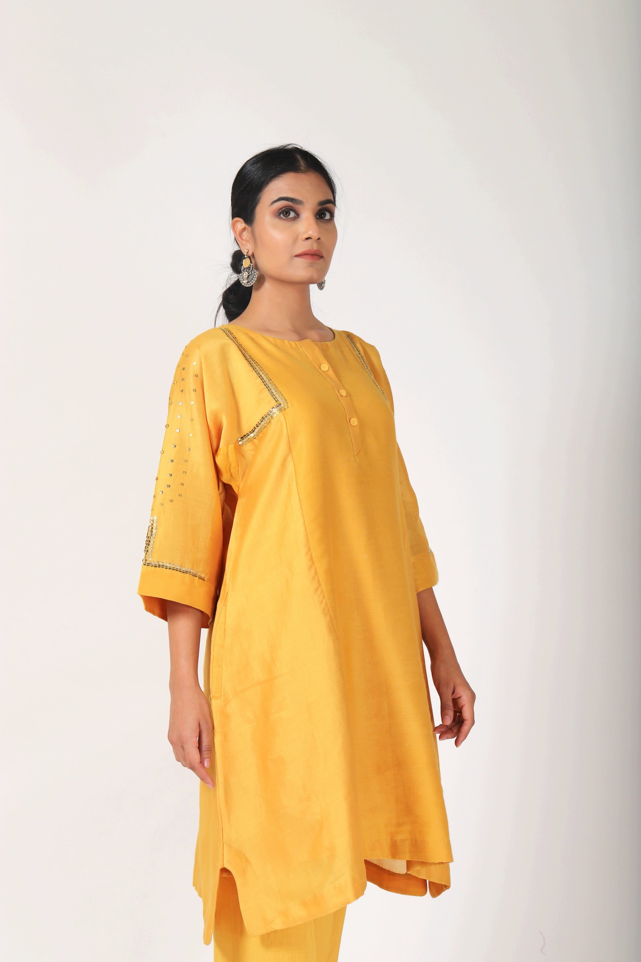 Blazing Yellow Tvaksati Panelled Tunic Set