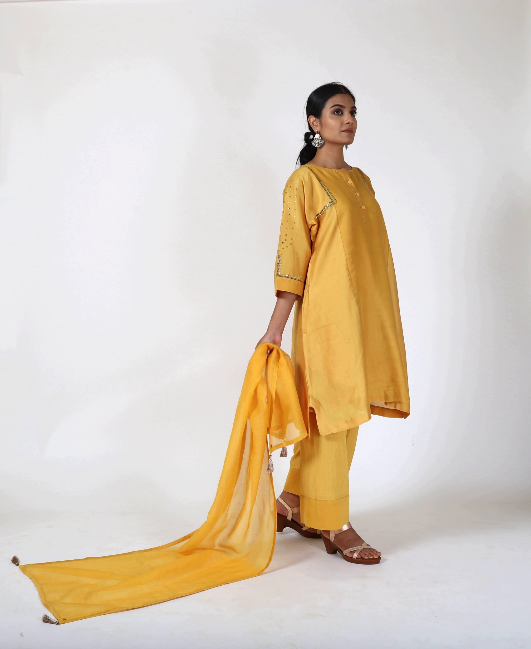 Blazing Yellow Tvaksati Panelled Tunic Set