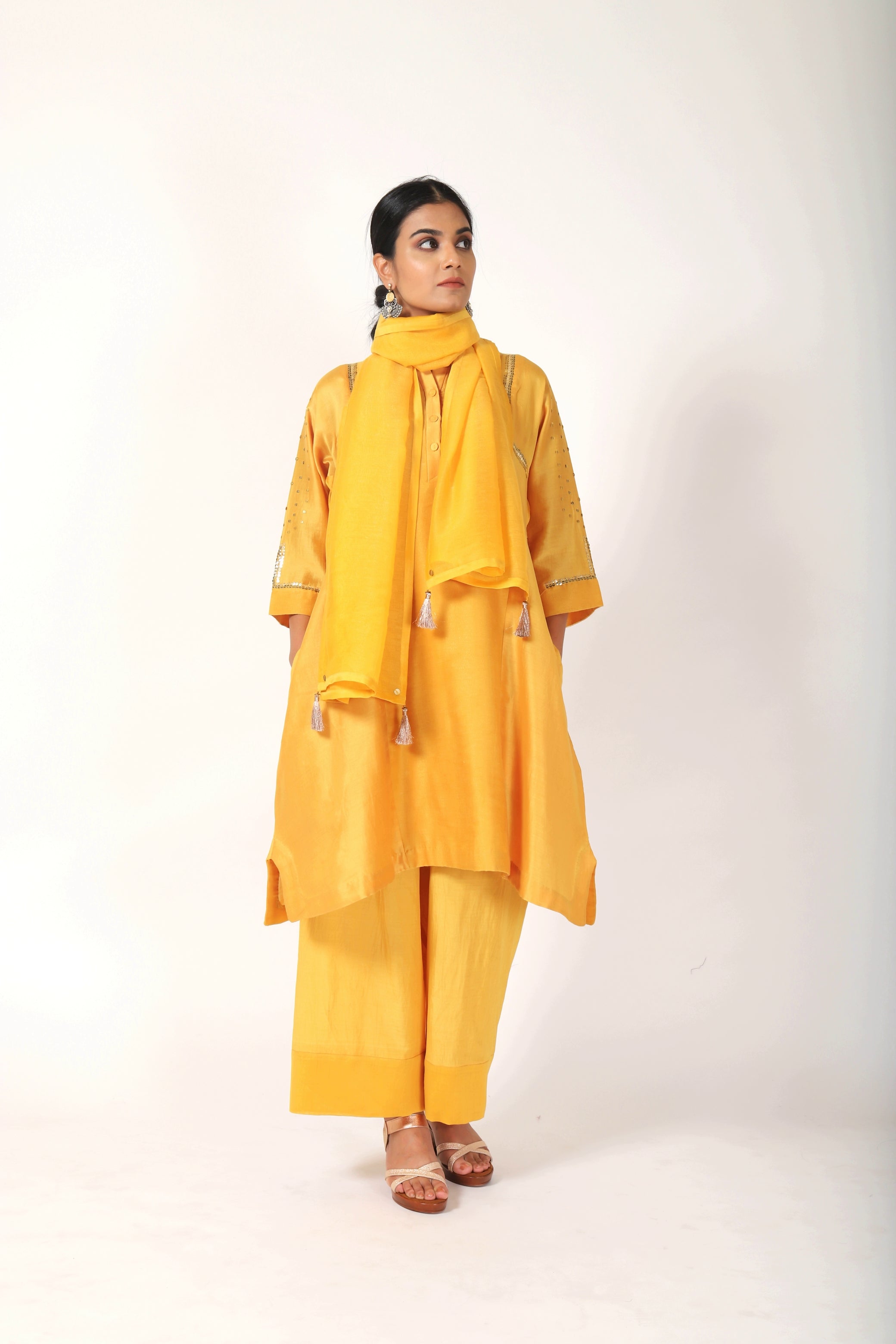 Blazing Yellow Tvaksati Panelled Tunic Set