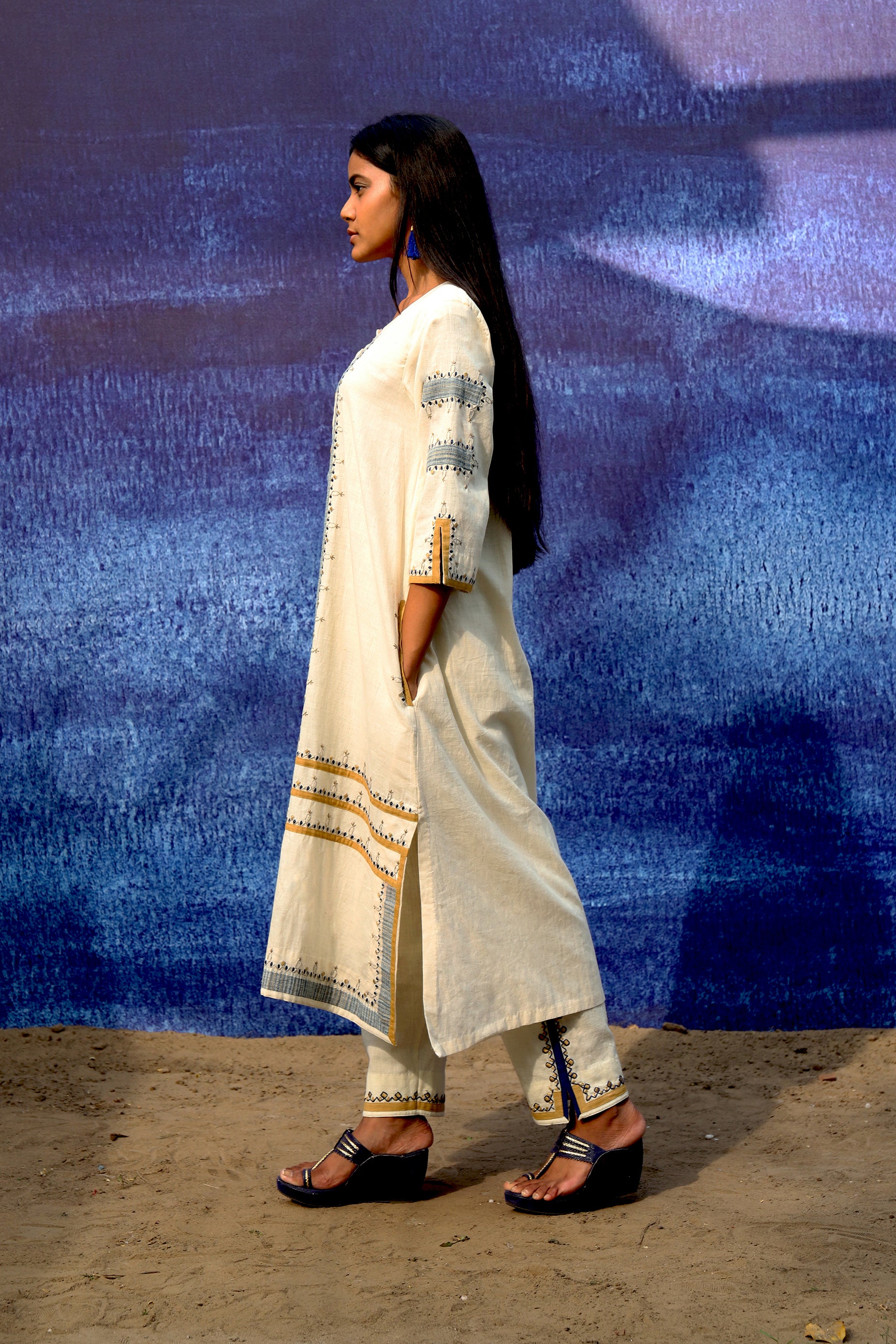 Long Kurta - Front Opening - Off White
