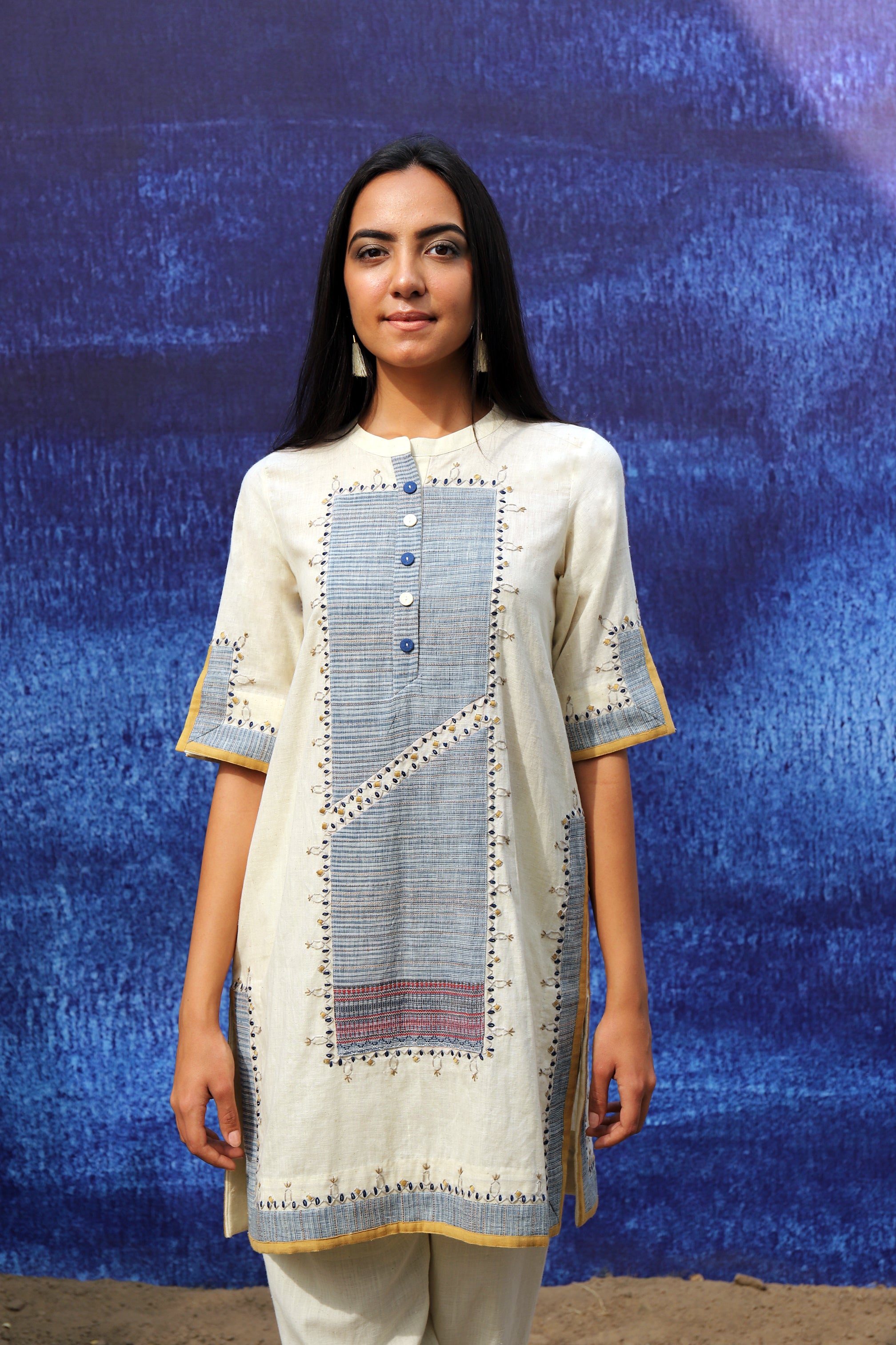 Off White Hand Embroidered Tunic