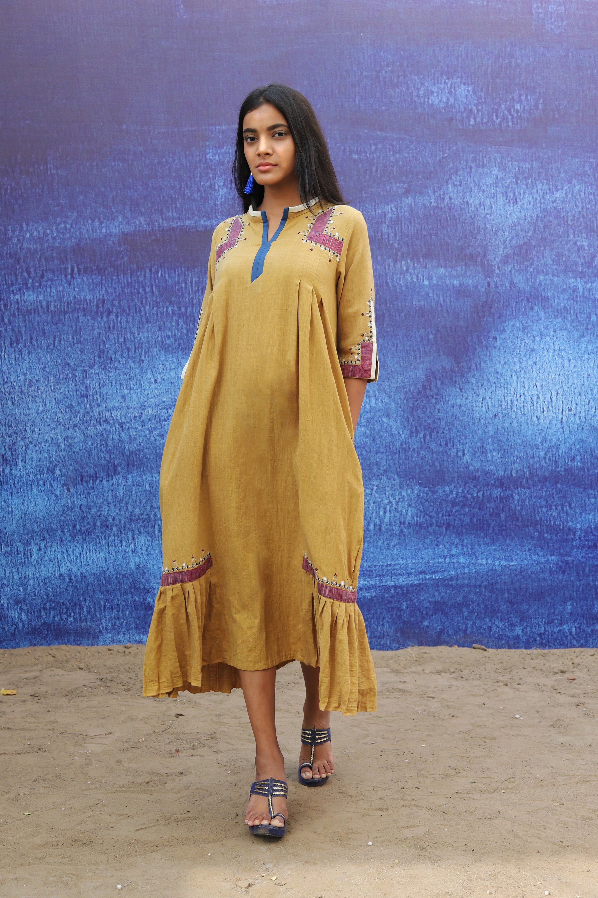 Hand Embroidered India Summer Dress in Handwoven Cotton