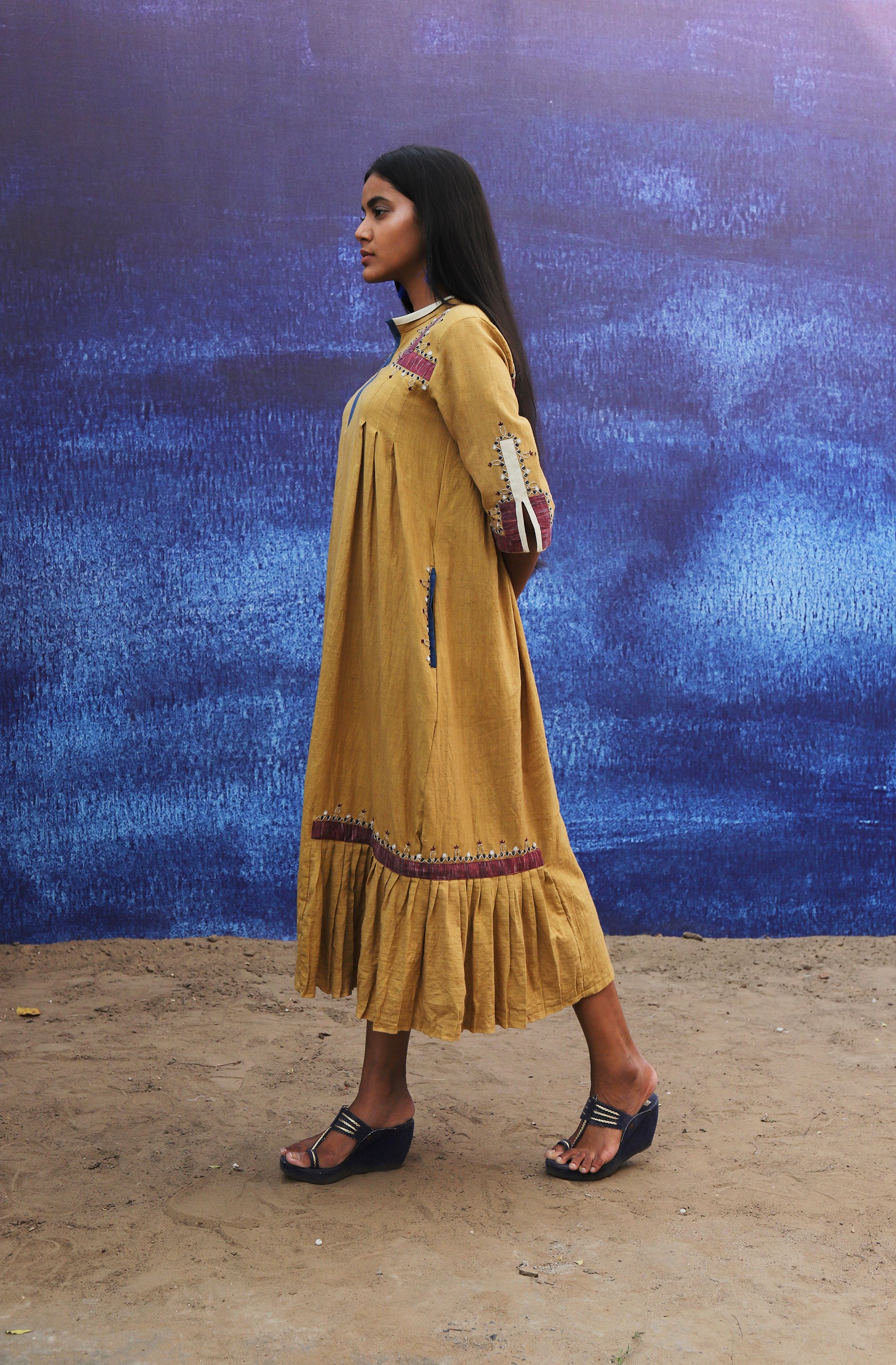 Pleated Long Dress - Mustard