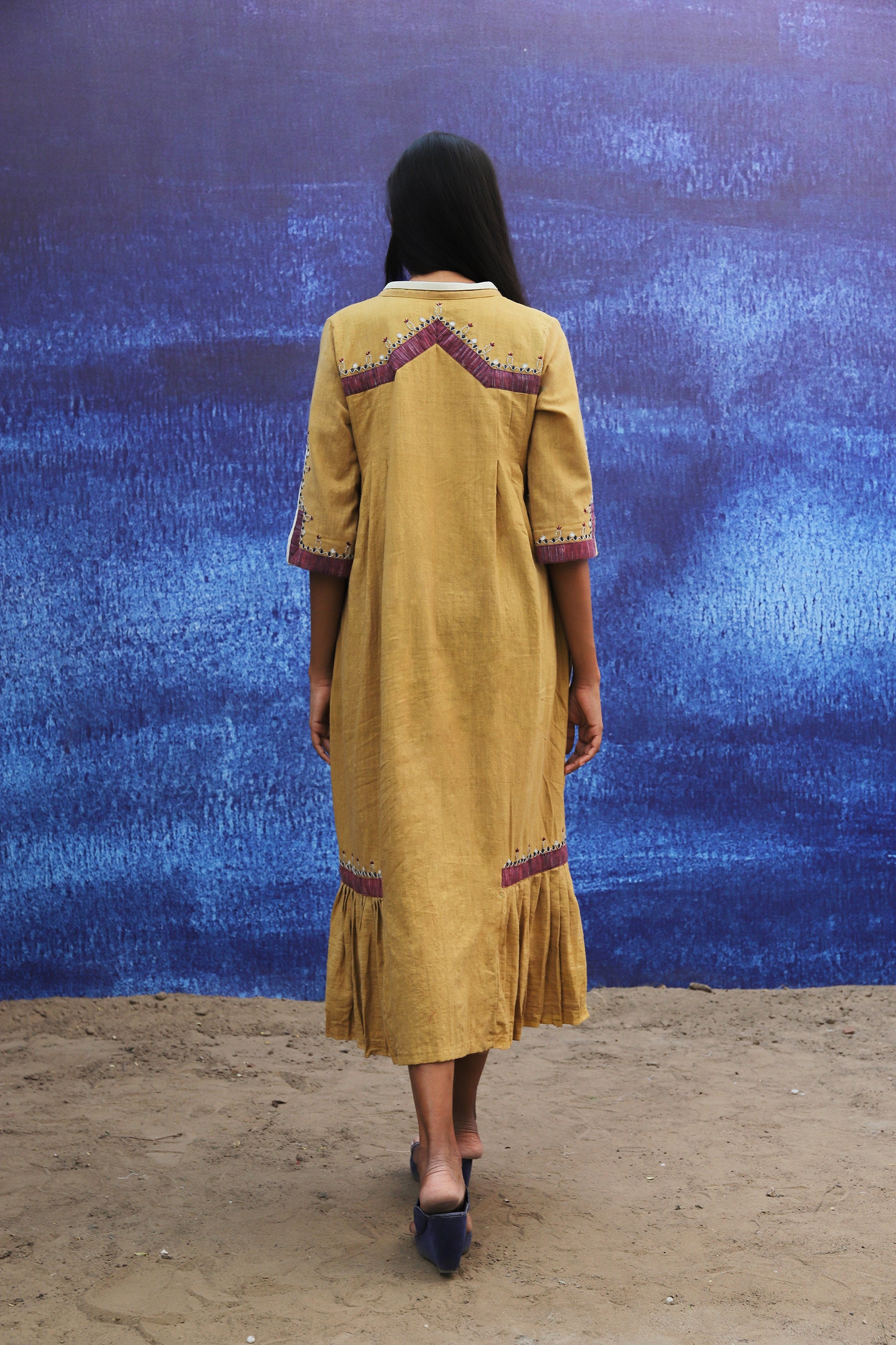 Pleated Long Dress - Mustard