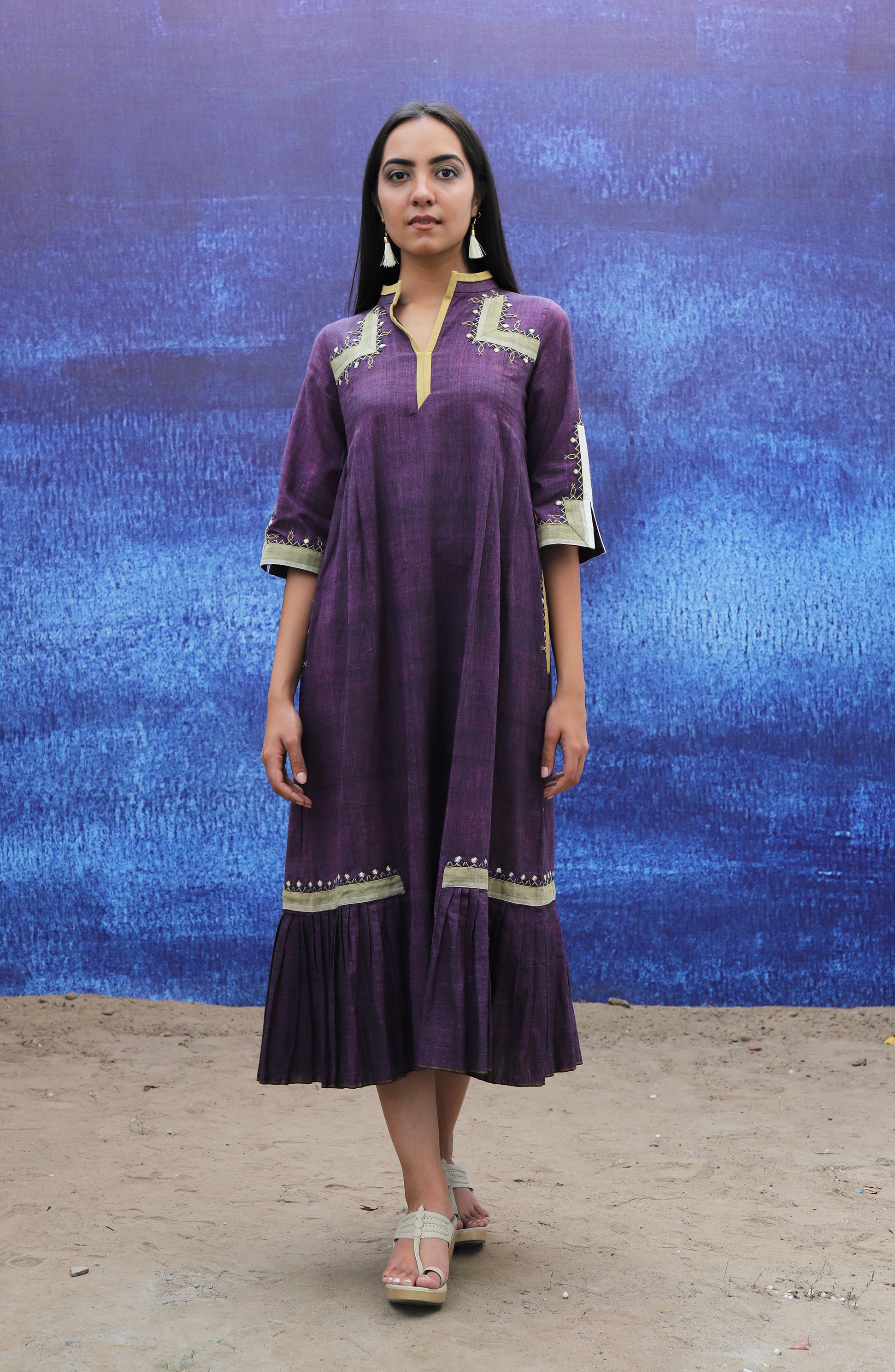 Contemporary Indian Dress in Handwoven Cotton and Hand Embroidered