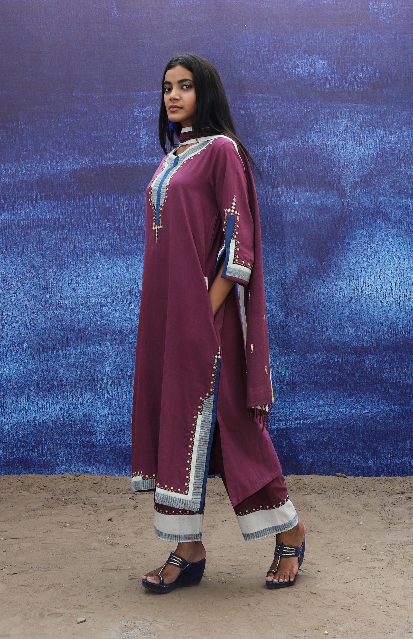 Hand Embroidered Kurta Set with Pants, Classic Summer Collection