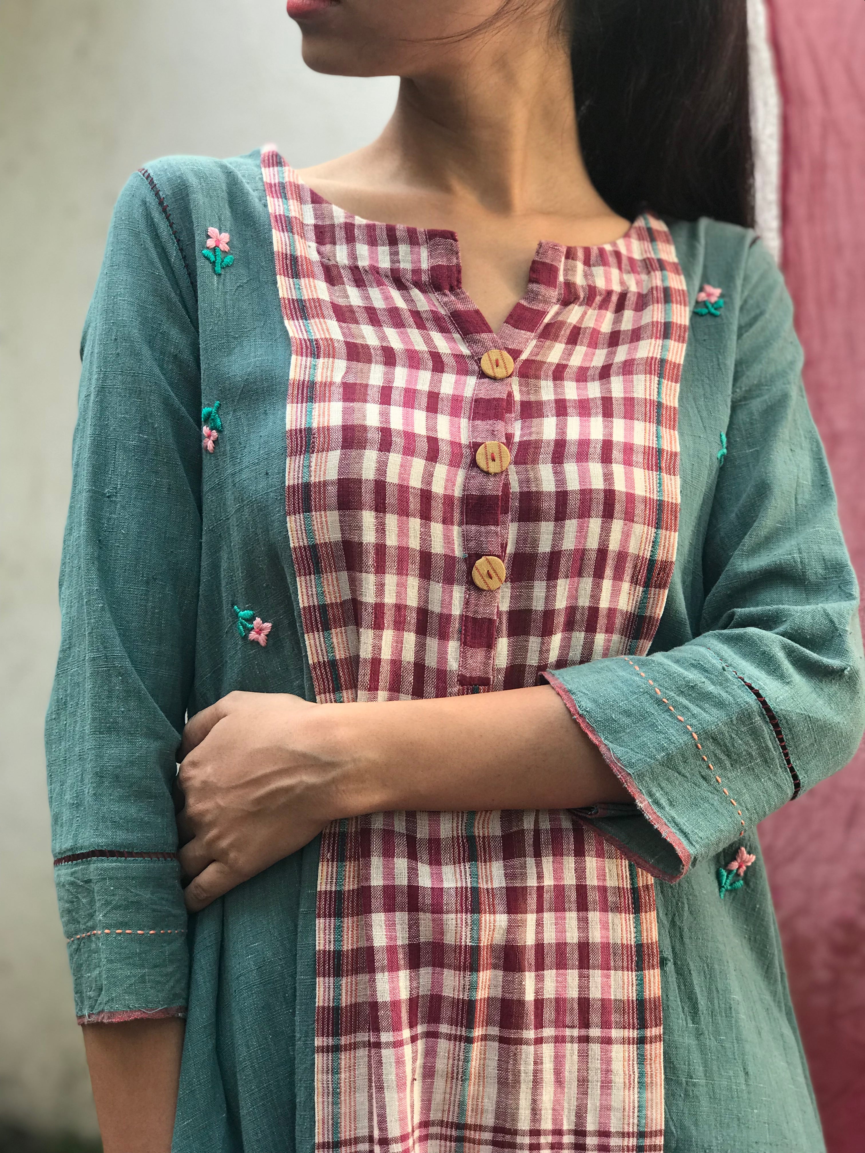 Gamcha - Long Kurta - Green