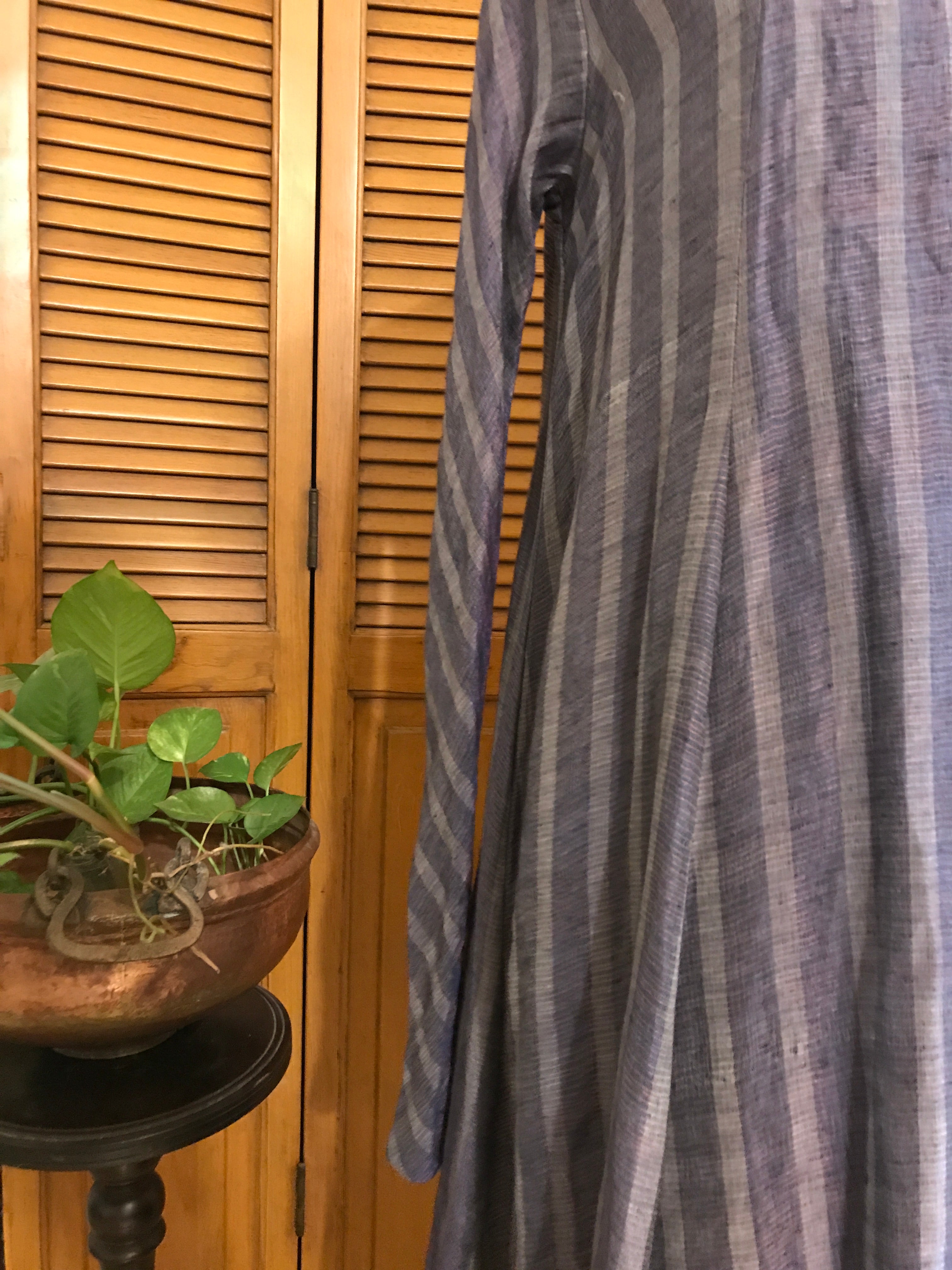 Indigo Blue Churidaar Sleeve Kalidaar Dress - Linen Silk Zari Fabric