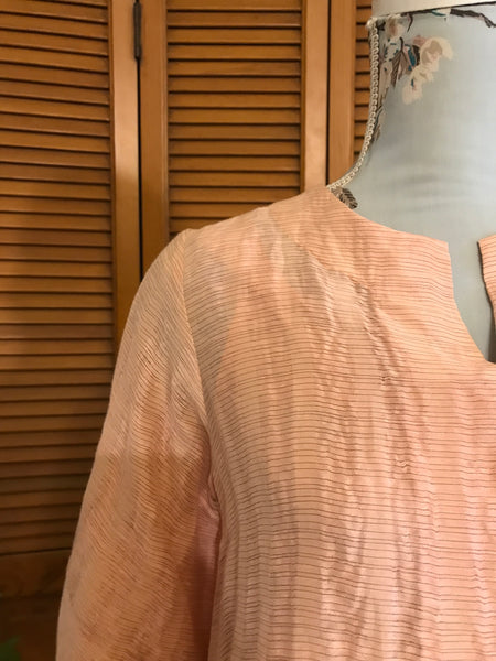 Rose Quartz Pink Inverted Box Pleated Short Dress - Linen Silk Zari Fabric