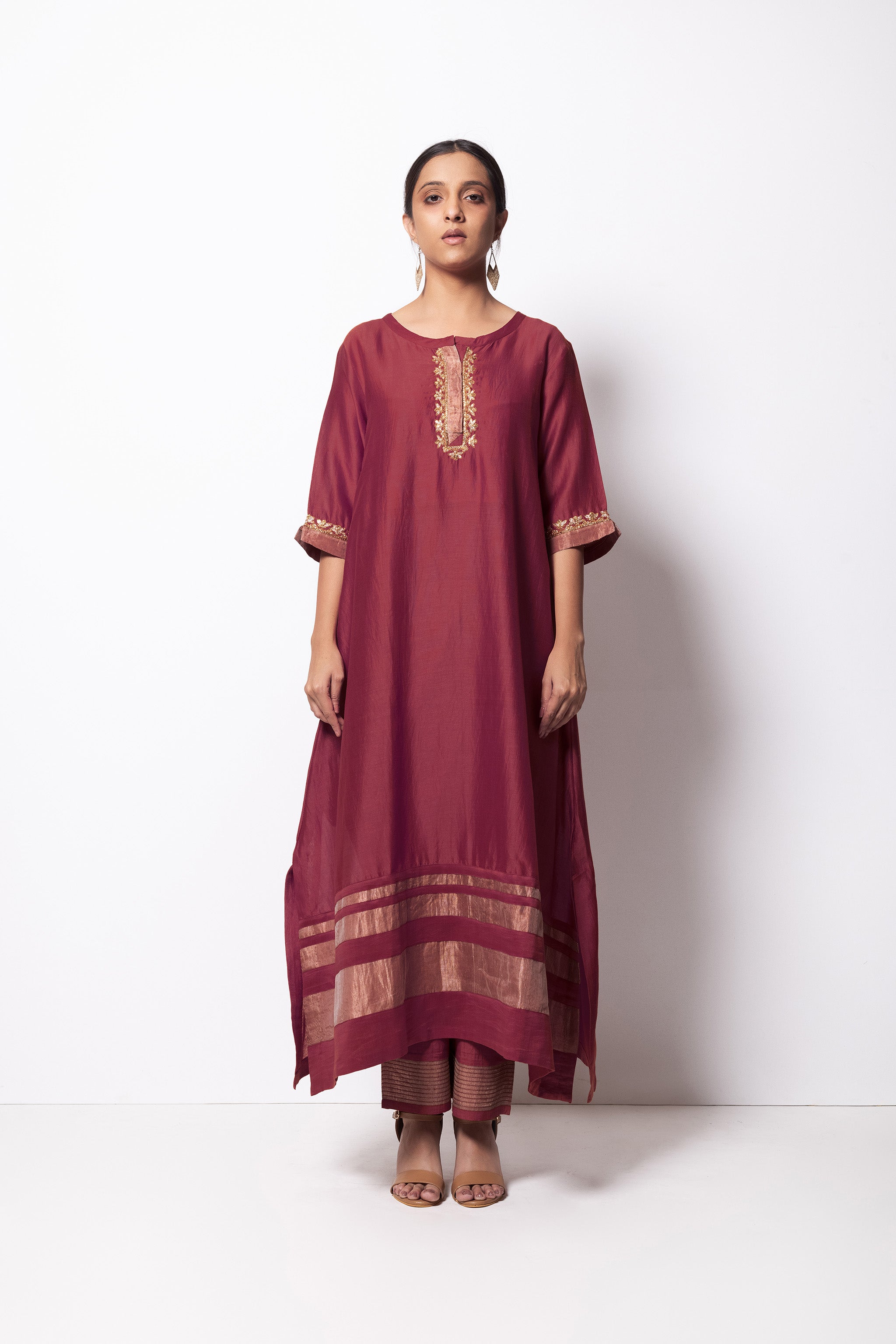 Mauve Chanderi Silk - A-line Kurta Set