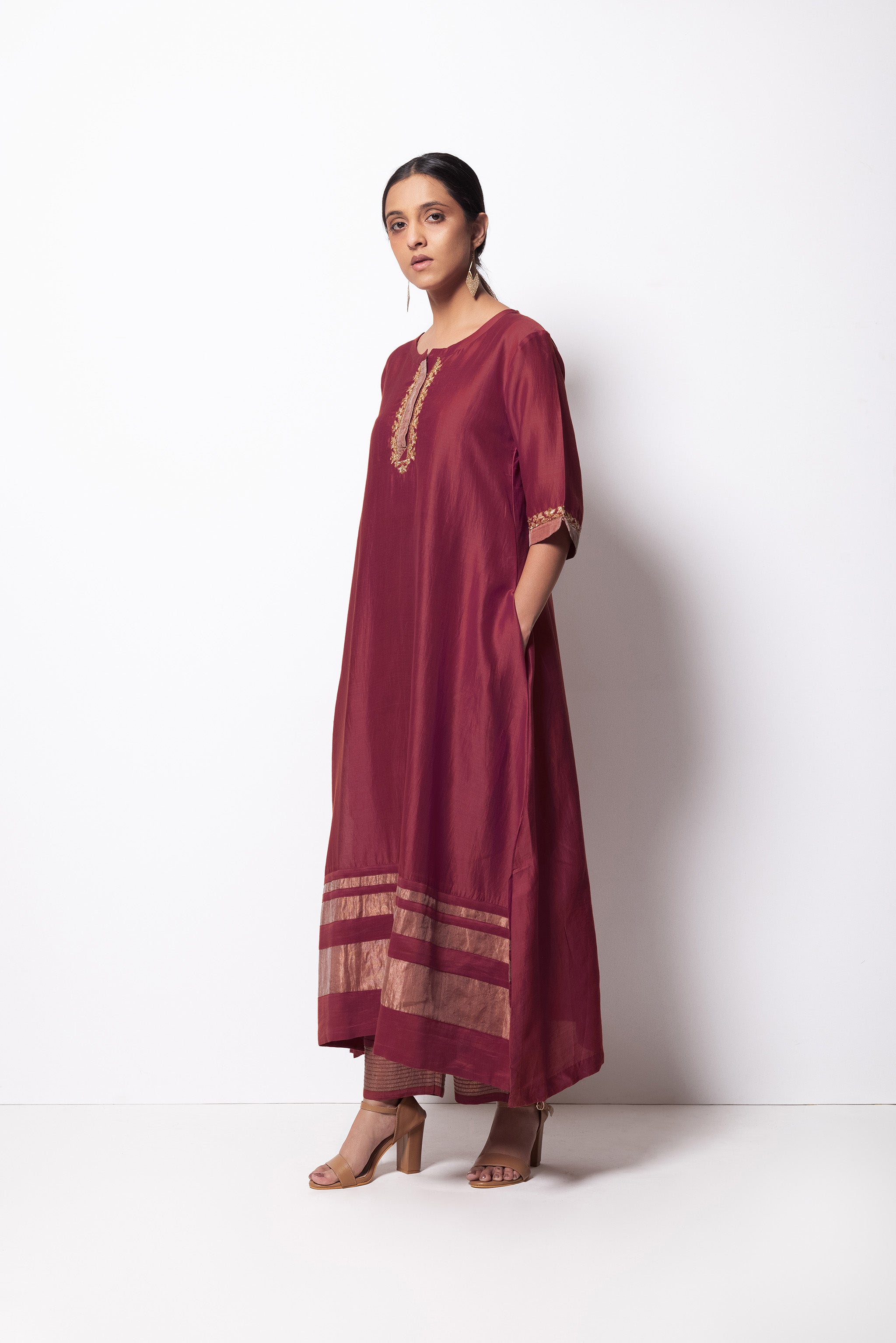 Mauve Chanderi Silk - A-line Kurta Set