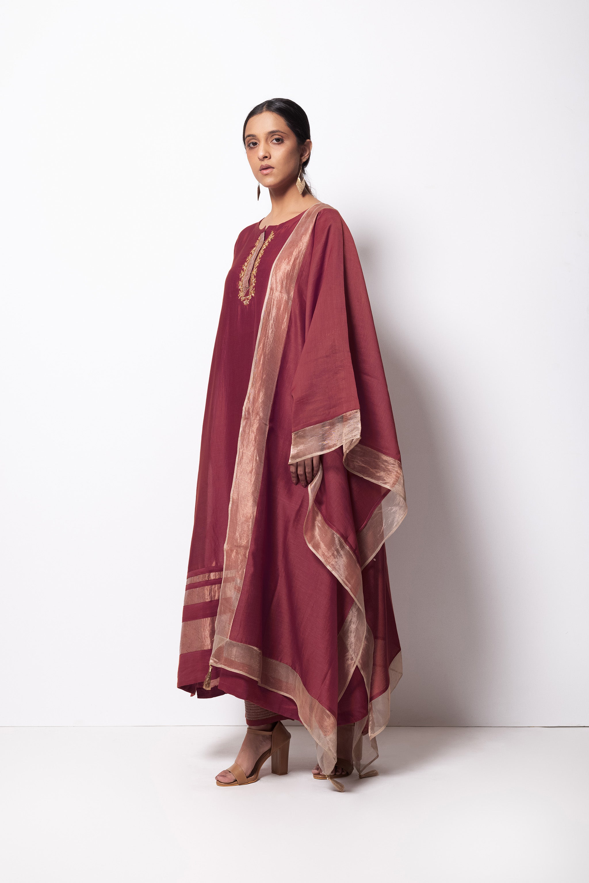 Mauve Chanderi Silk - A-line Kurta Set