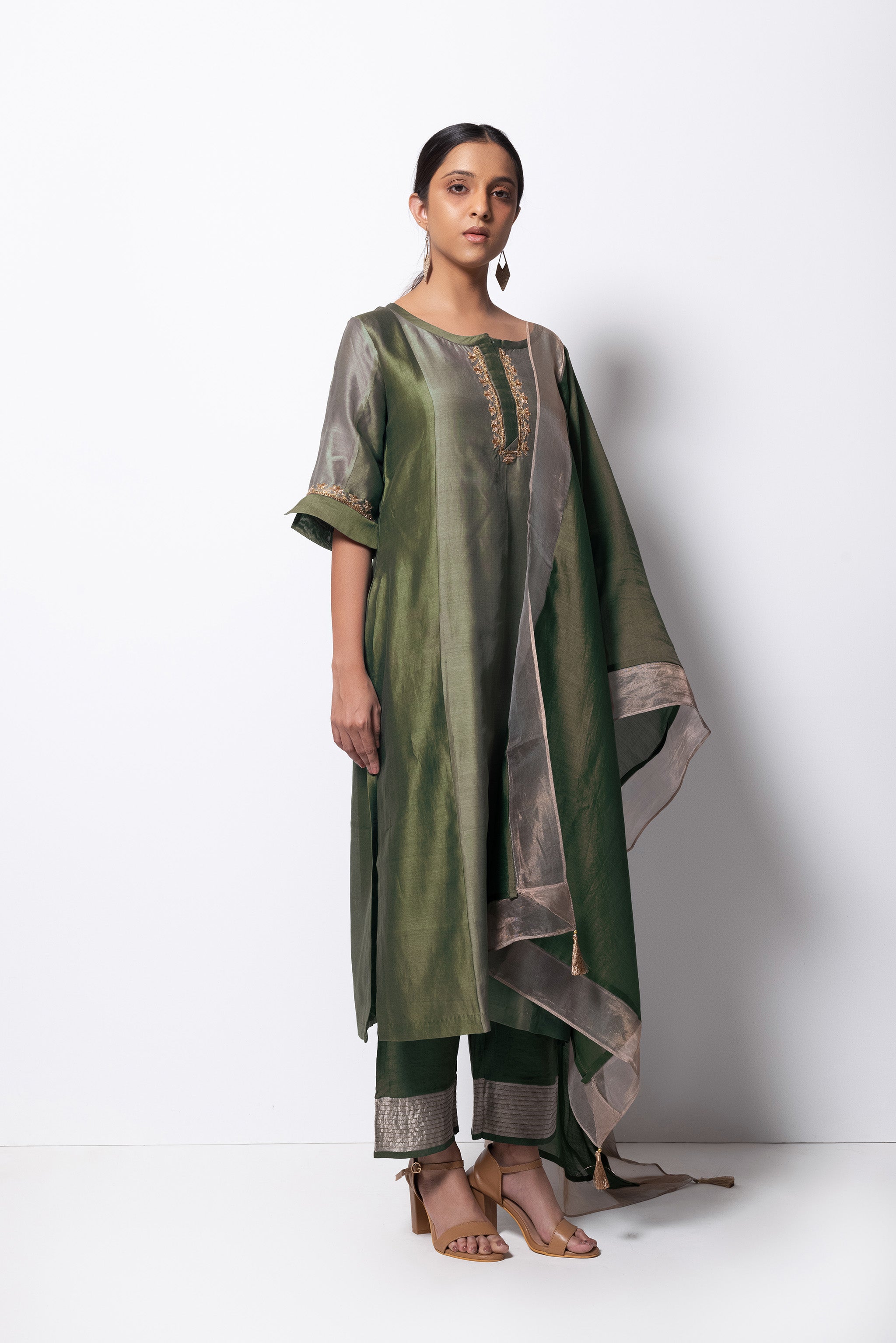 Olive Paneled Festive Kurta