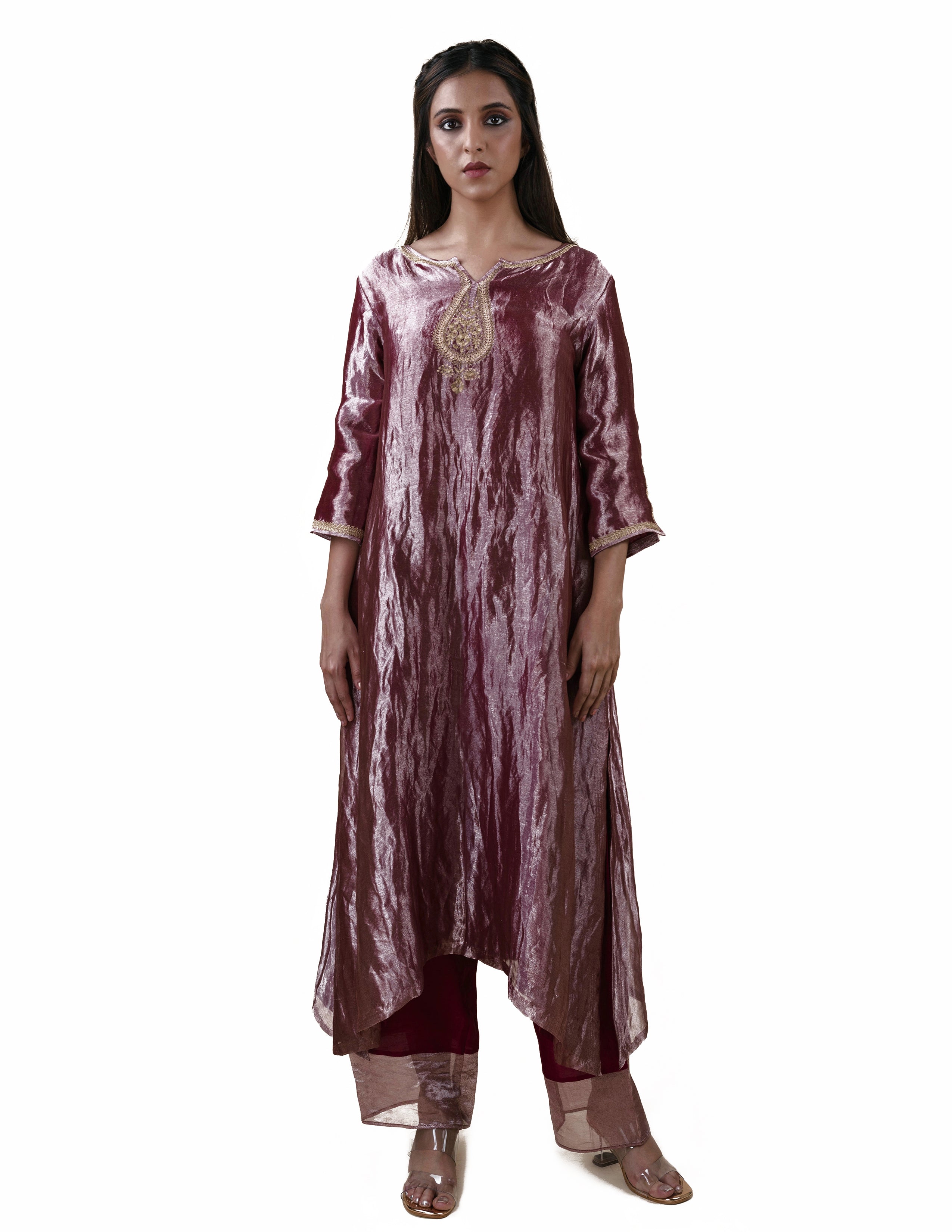 Mauve Tissue  - A-line Kurta Set