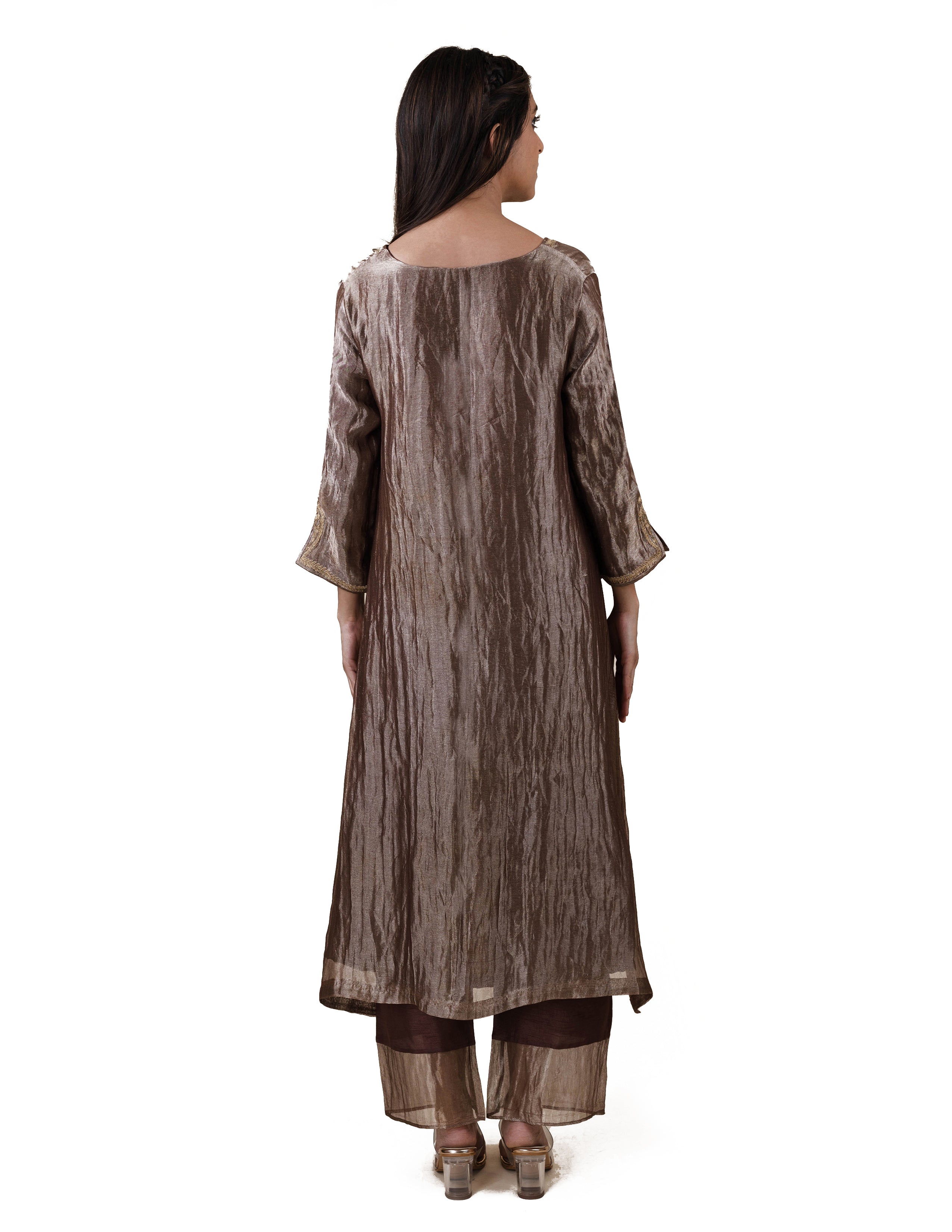 Chocolate Brown Tissue  - A-line Kurta Set