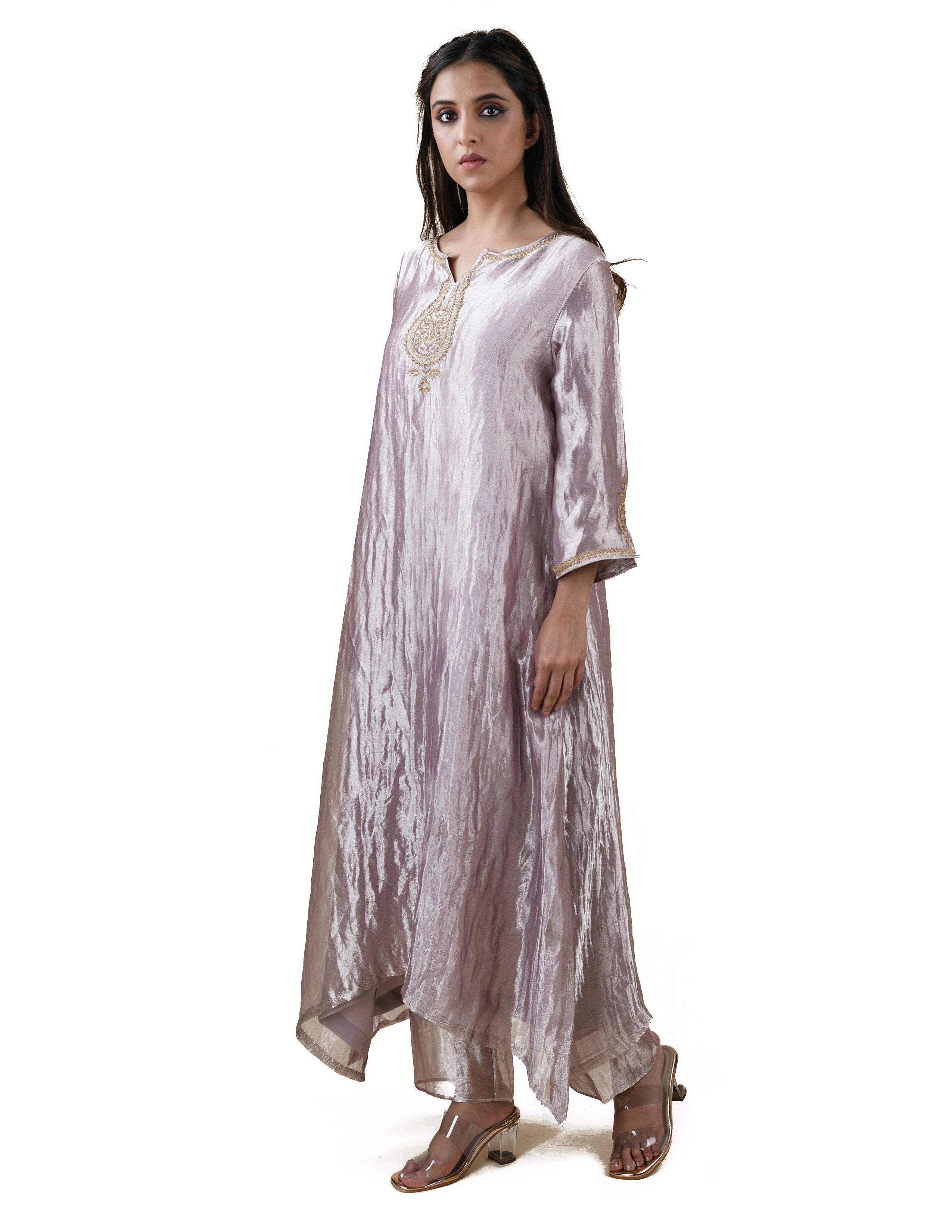 Grey Tissue  - A-line Kurta Set