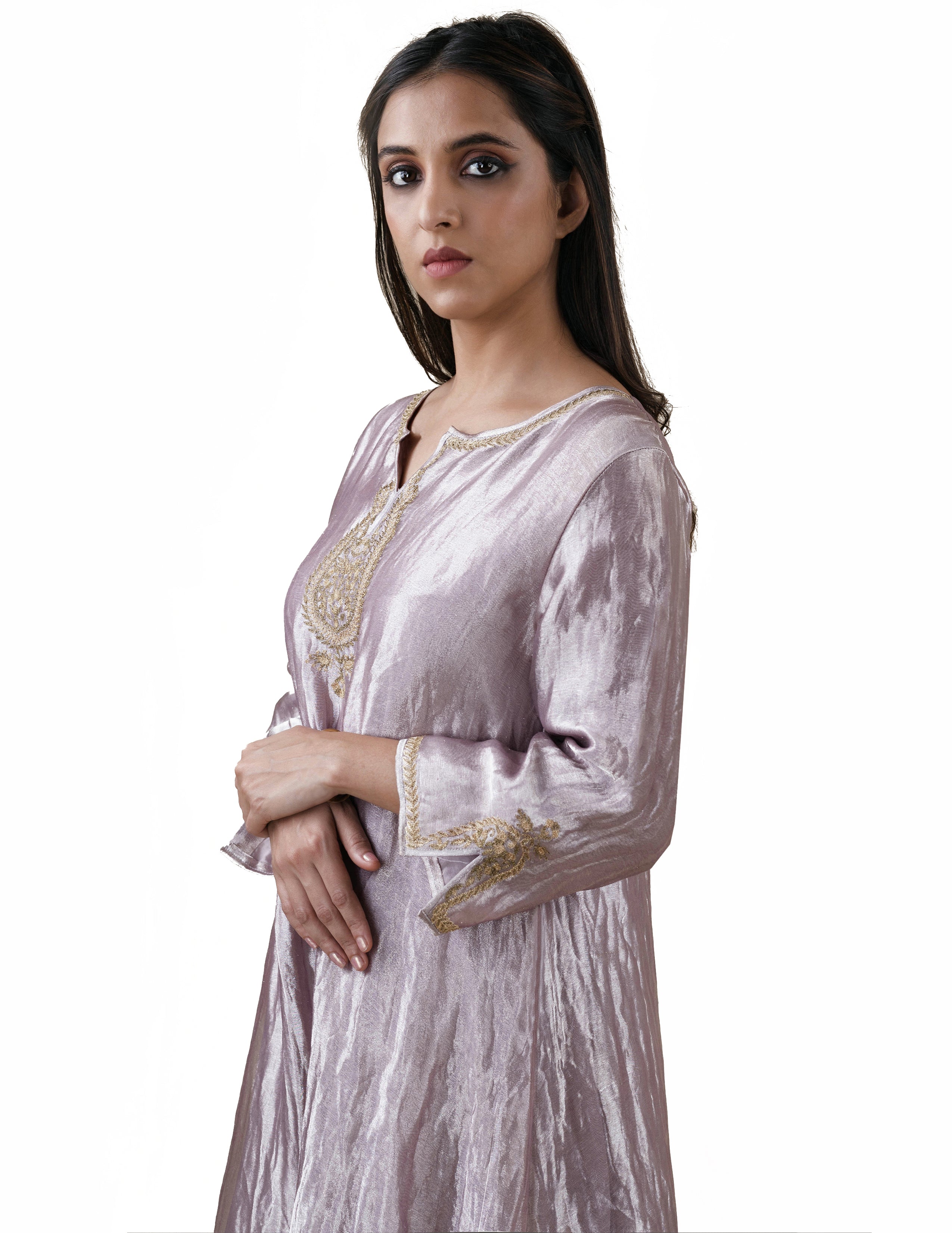 Grey Tissue  - A-line Kurta Set