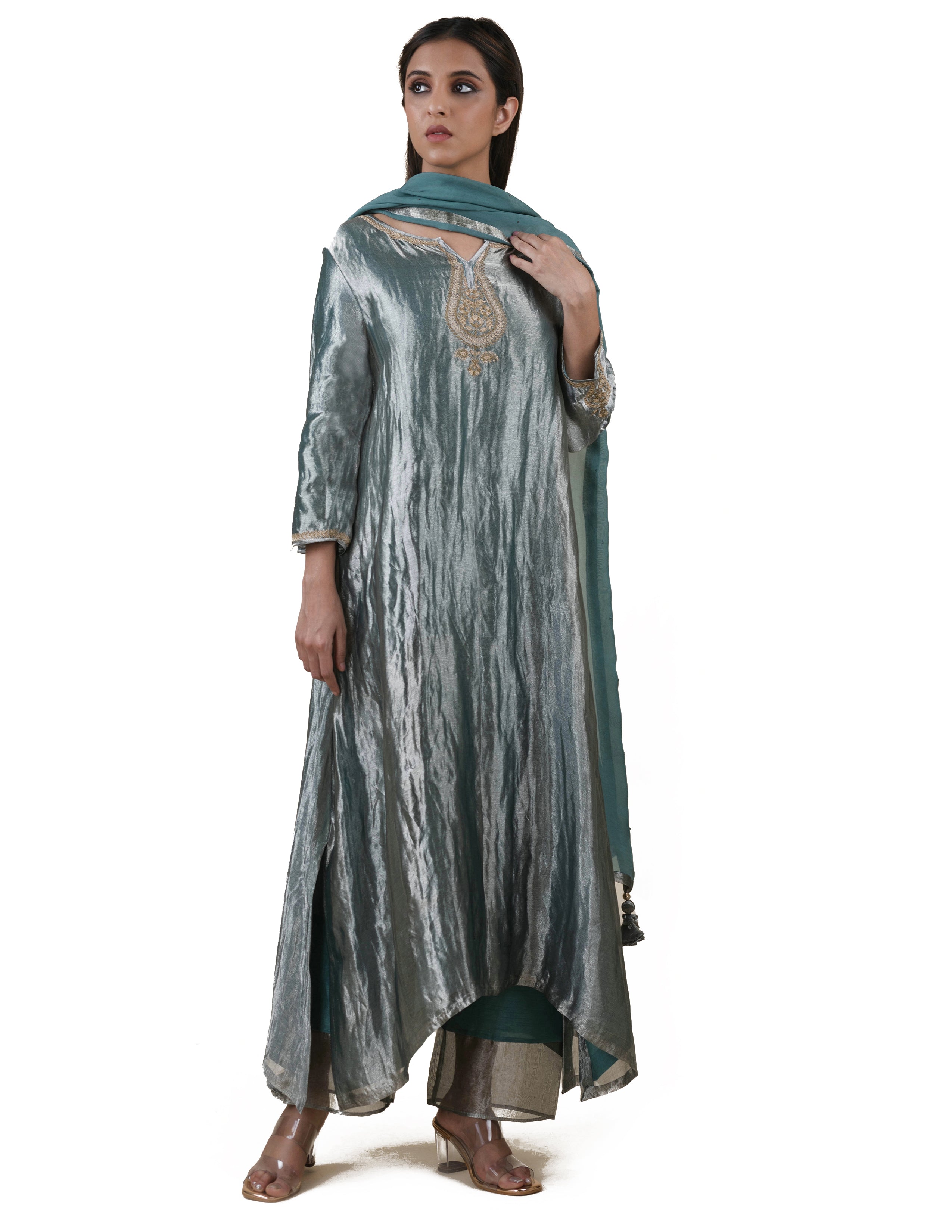 Blue Tissue  - A-line Kurta Set