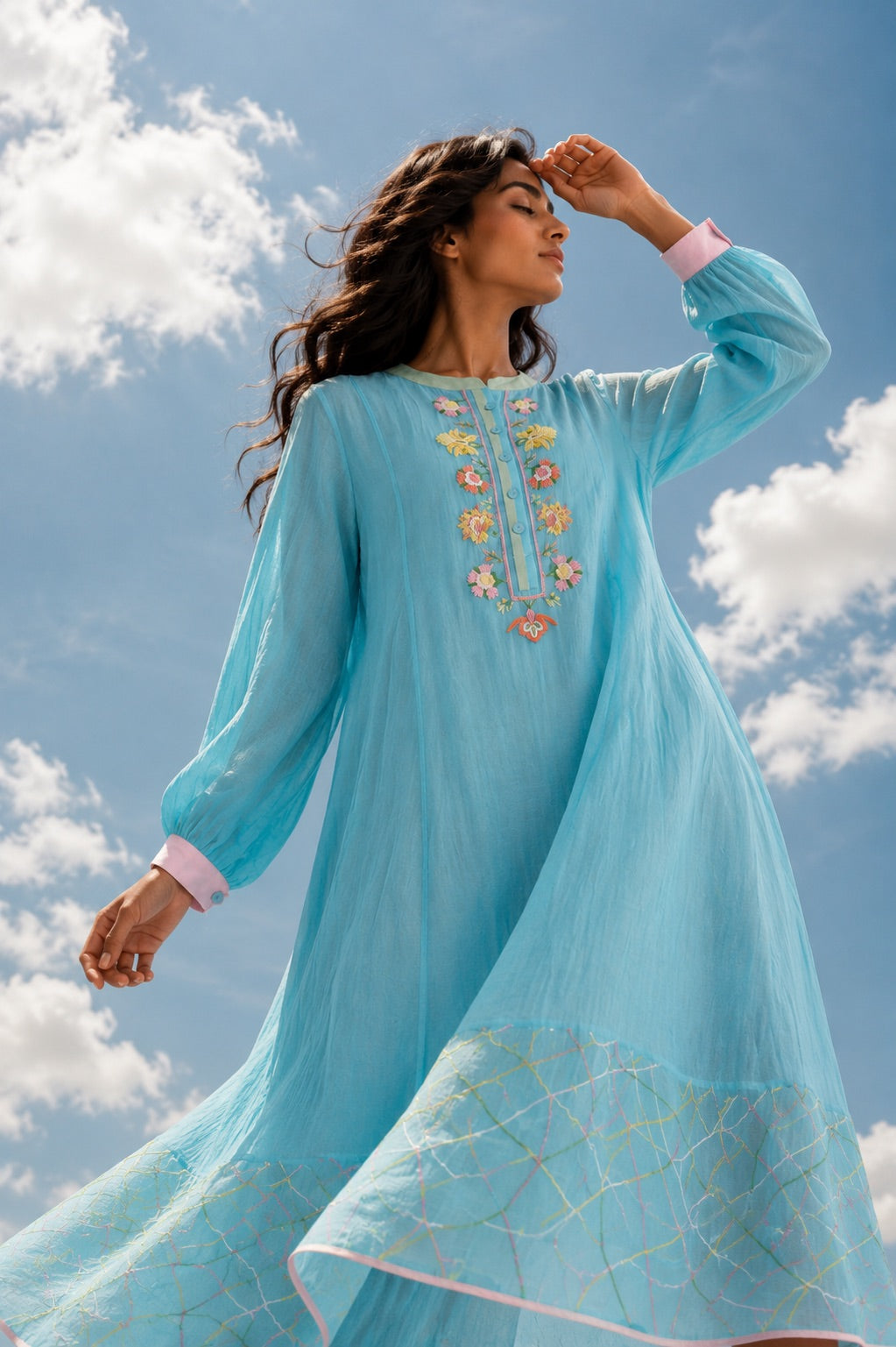 Sky Blue Panelled Dress