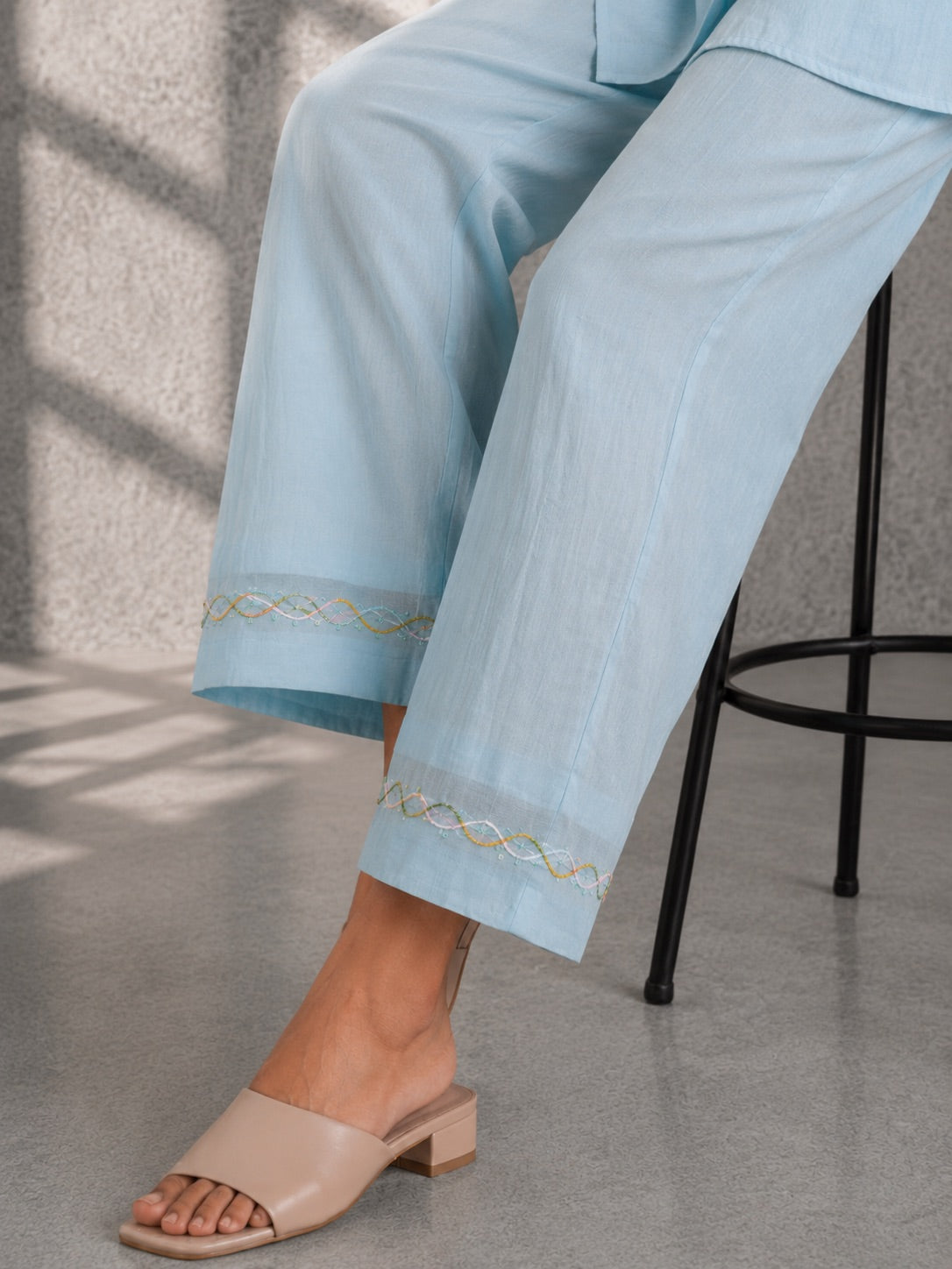 Ice Blue Embroidered Shirt & Pants Set