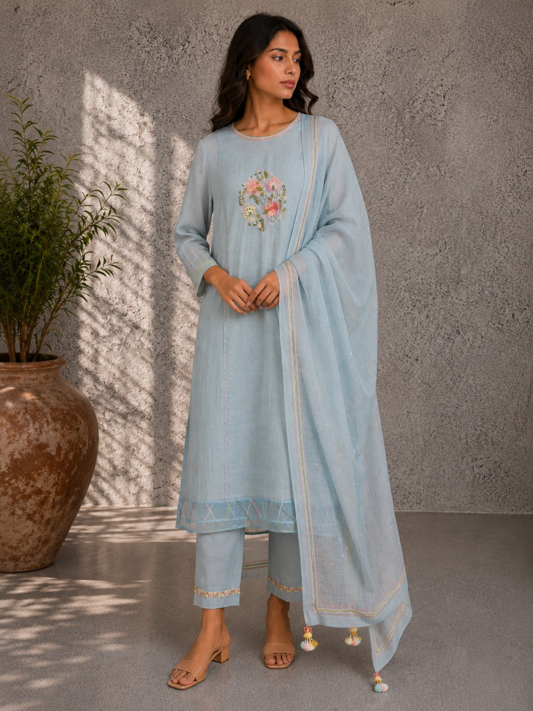 Ice Blue Kurta Set with Dupatta