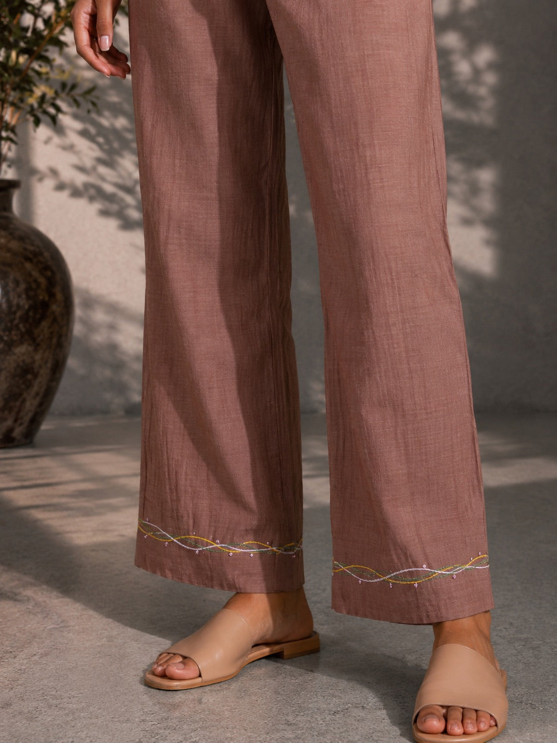 Mocha Brown Embroidered Shirt & Pants Set