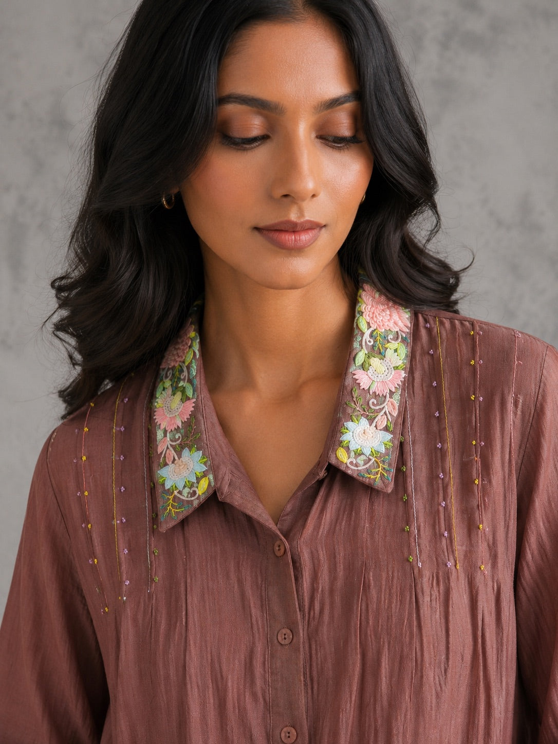 Mocha Brown Embroidered Shirt & Pants Set