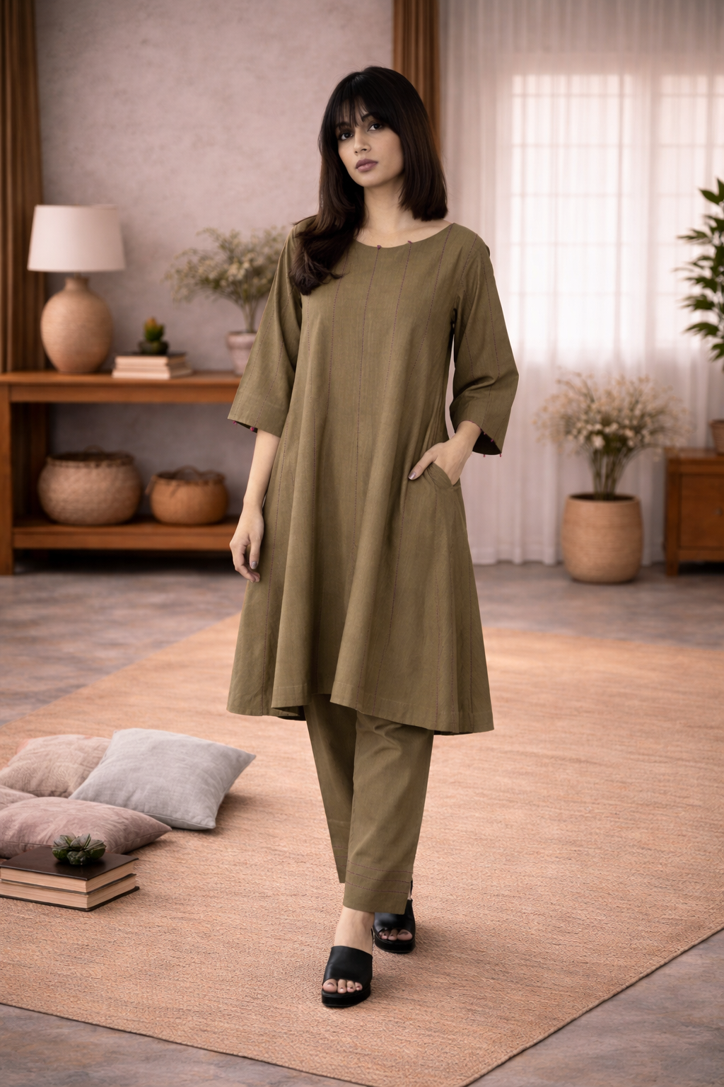 Olive Khakhi Tunic/Dress & Pants Set