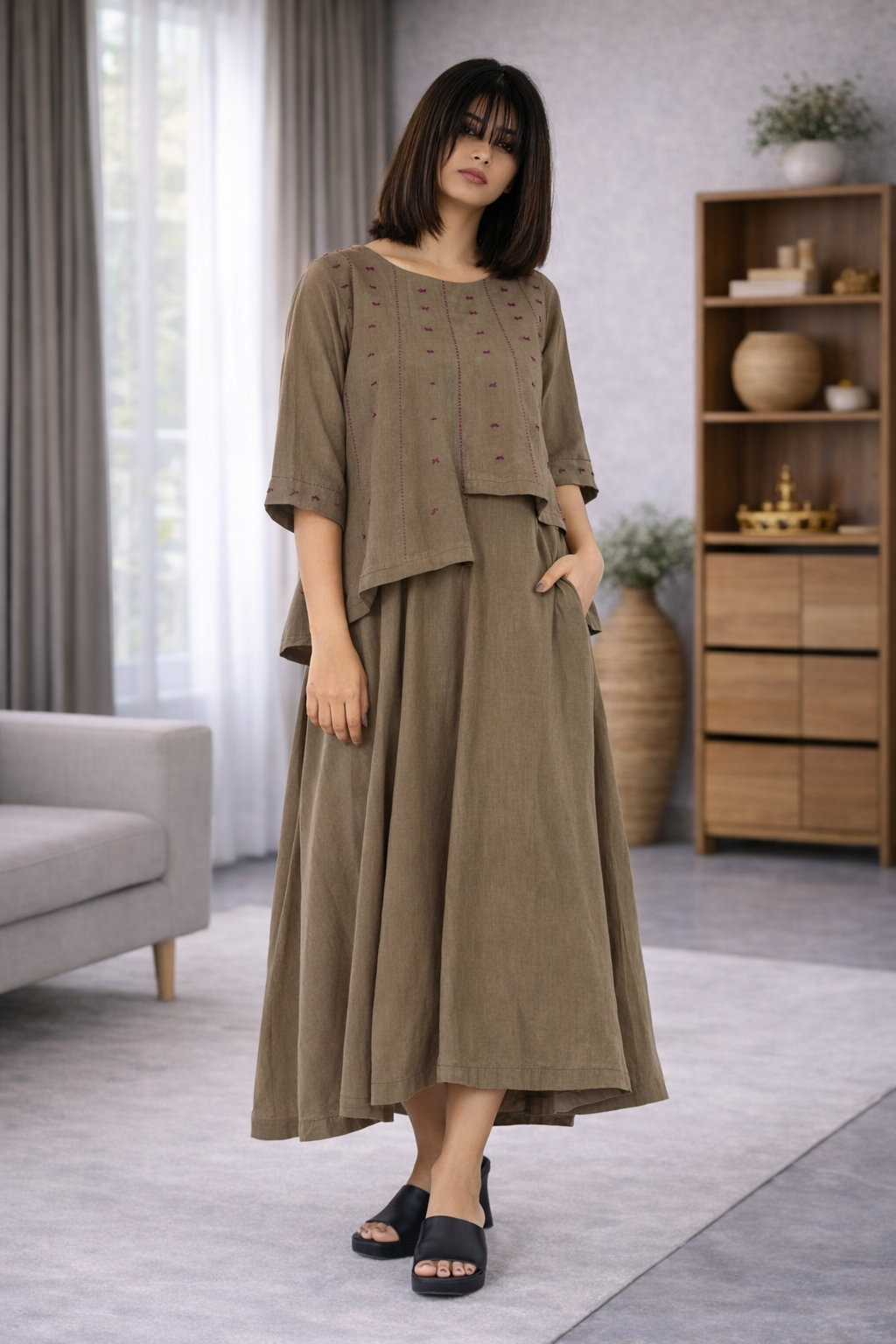 Olive Khakhi Layered Dress