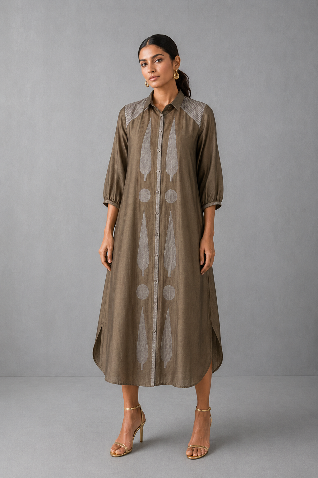 Collared Long Shirt / Shirt Dress - Ekru
