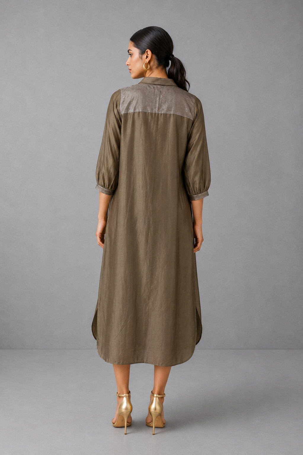 Collared Long Shirt / Shirt Dress - Ekru