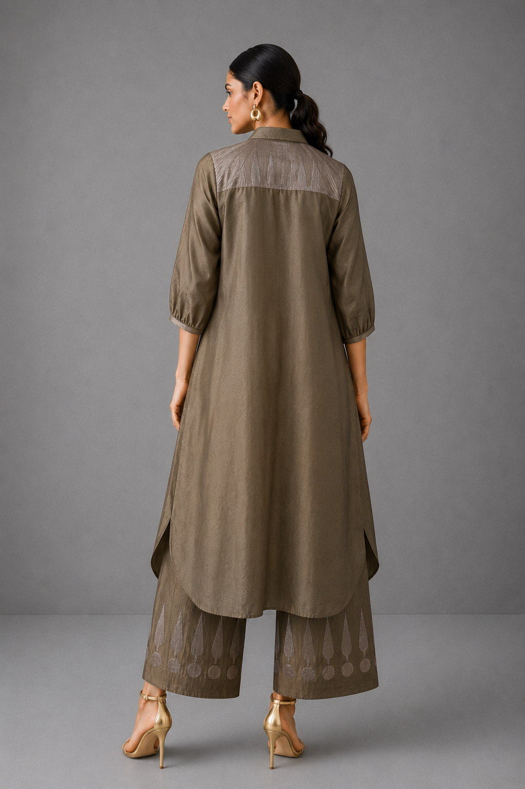 Collared Long Shirt / Shirt Dress & Pants - Ekru