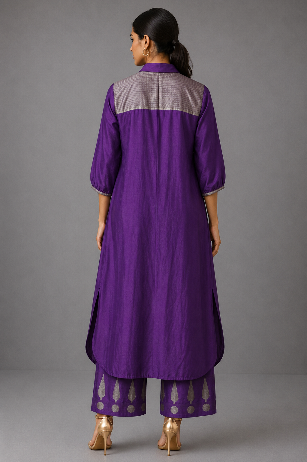 Collared Long Shirt / Shirt Dress & Pants - Violet