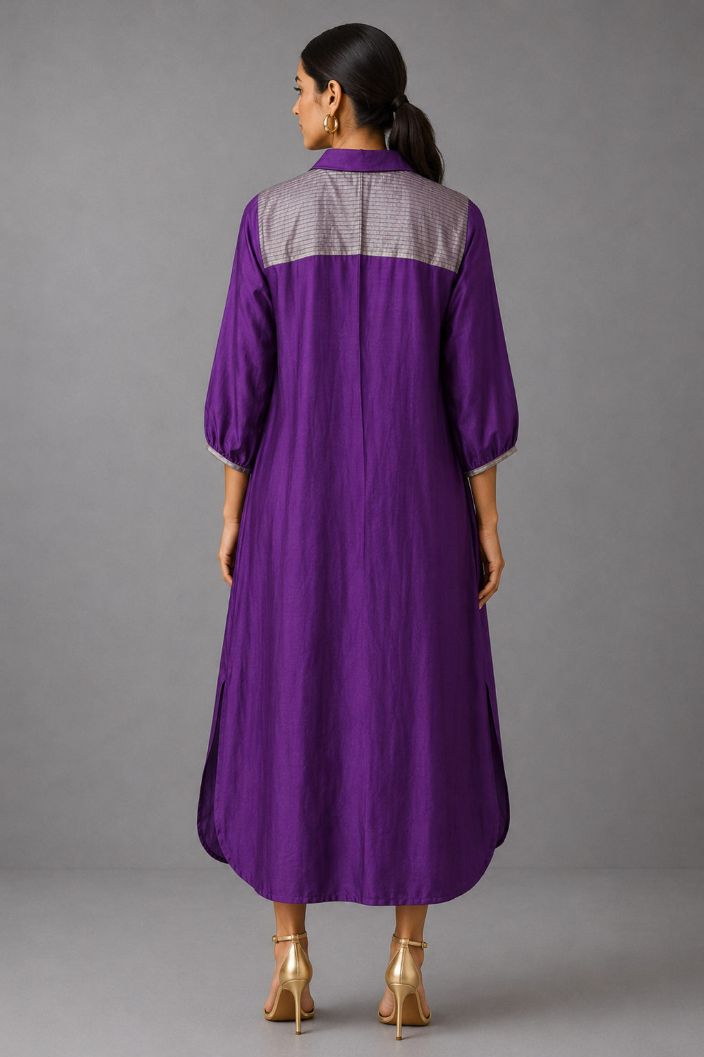 Collared Long Shirt / Shirt Dress - Violet