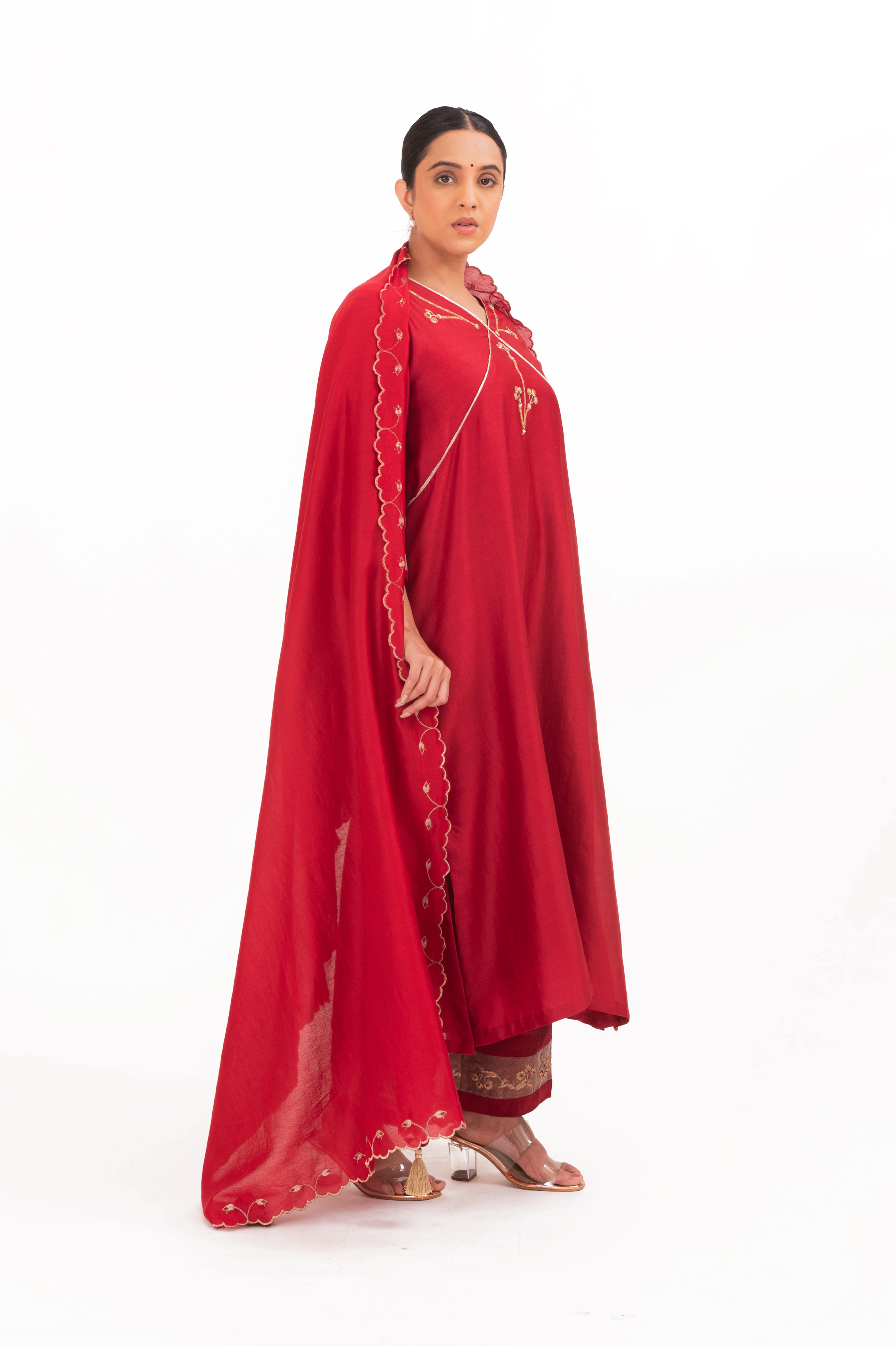 LILA - Crimson Red - V neckline Kurta Set