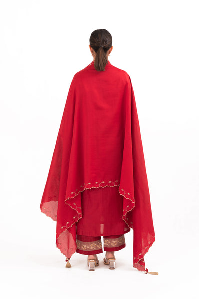 LILA - Crimson Red - V neckline Kurta Set