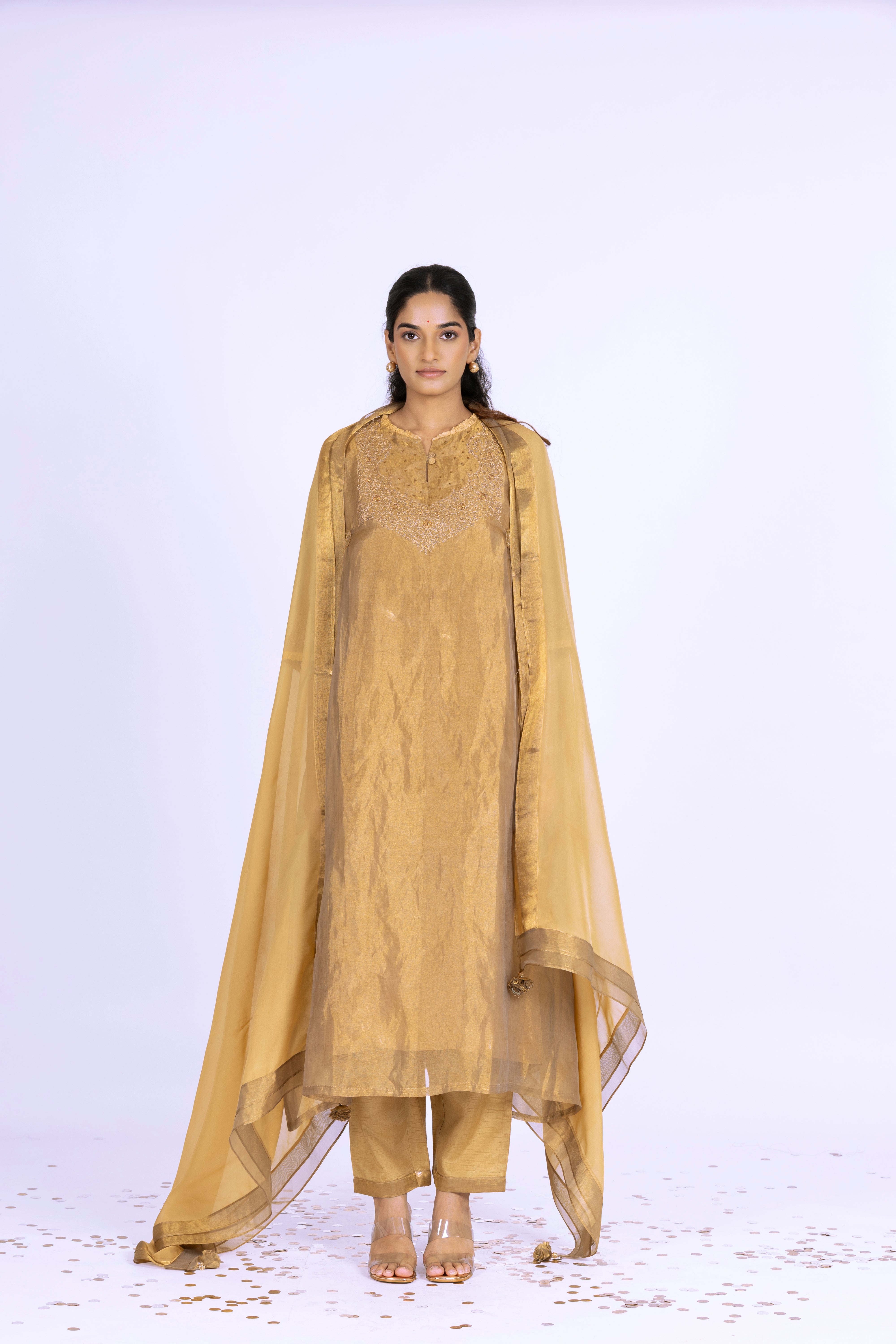 Golden Tissue - Gathered - Kurta Set