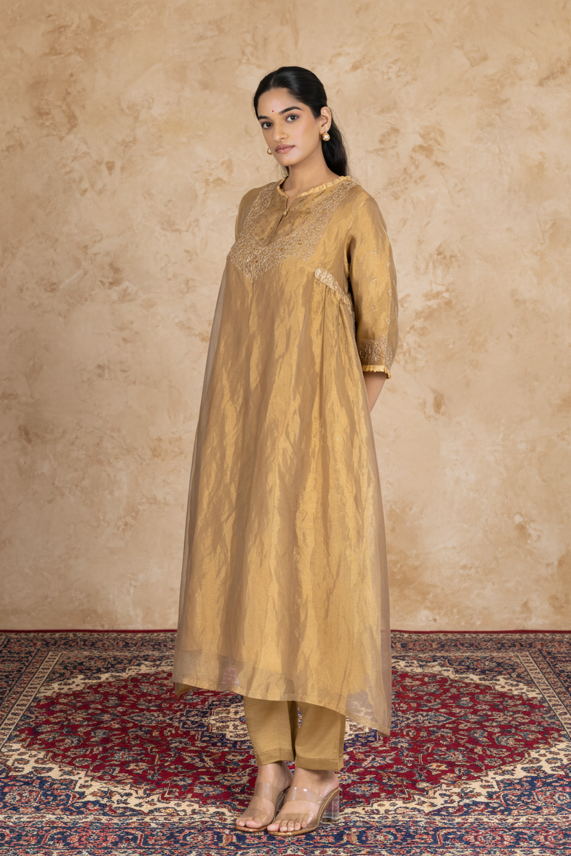 Golden Tissue - Gathered - Kurta Set