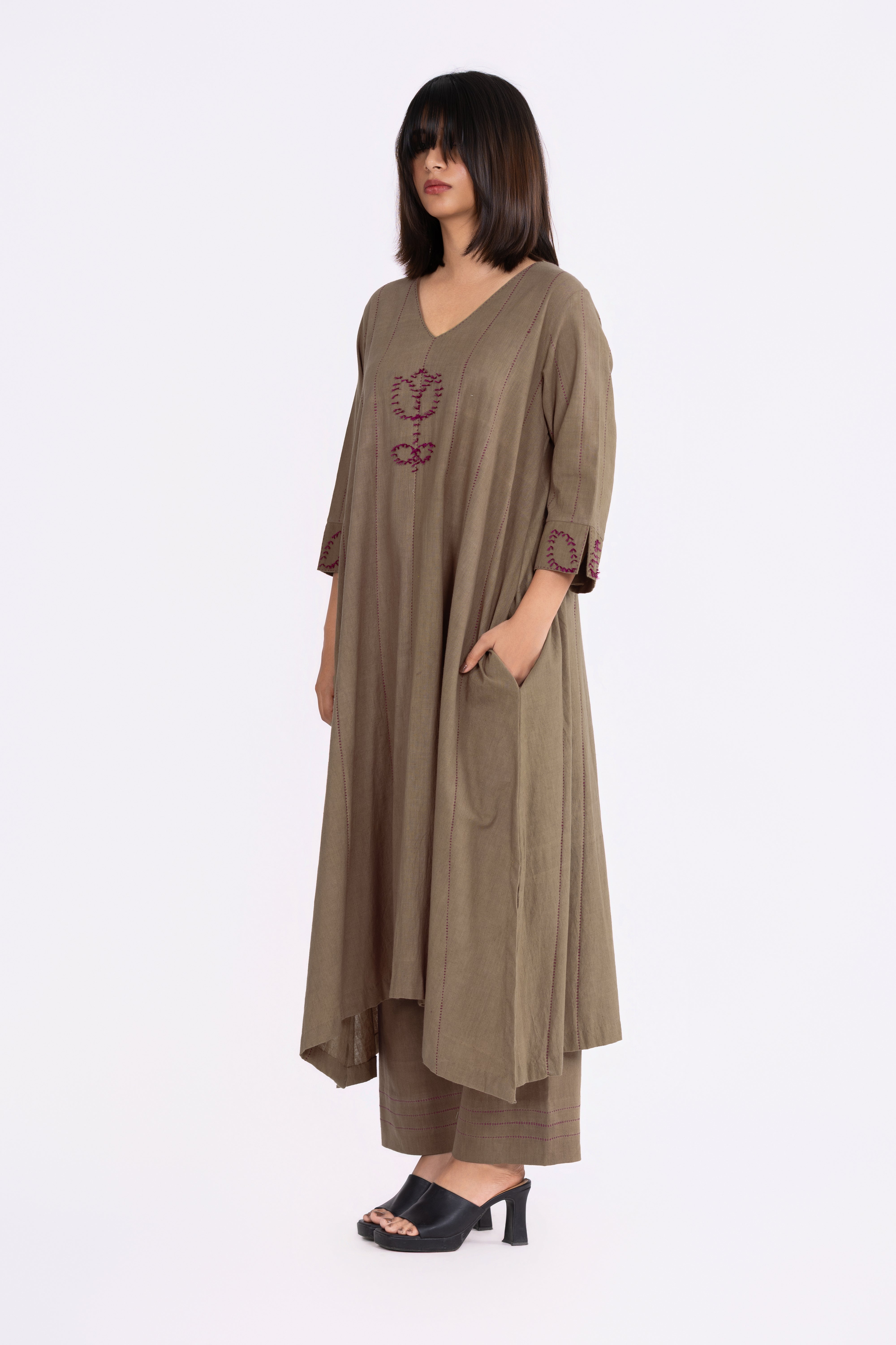 Olive Khakhi Kurta Set