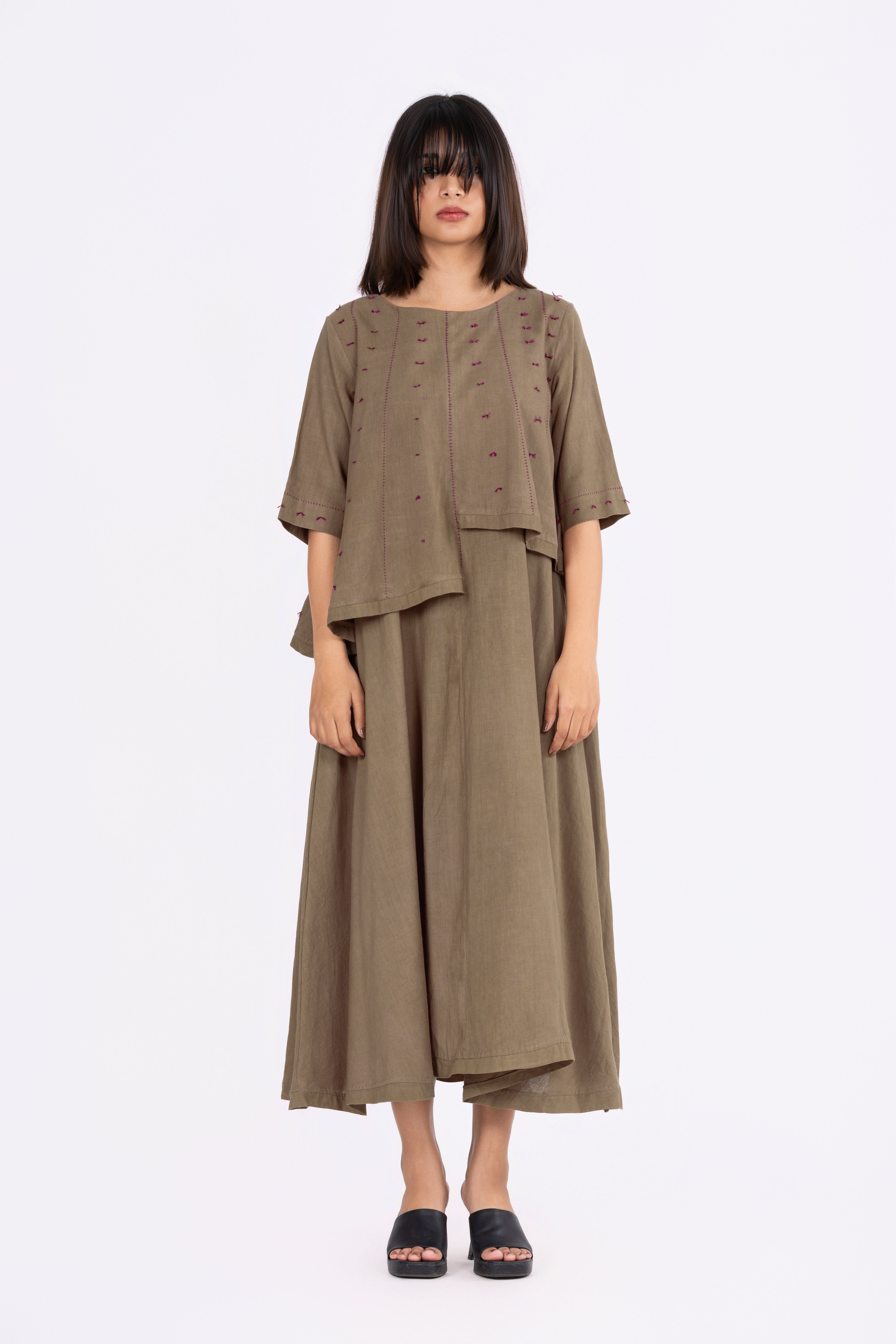 Olive Khakhi Layered Dress