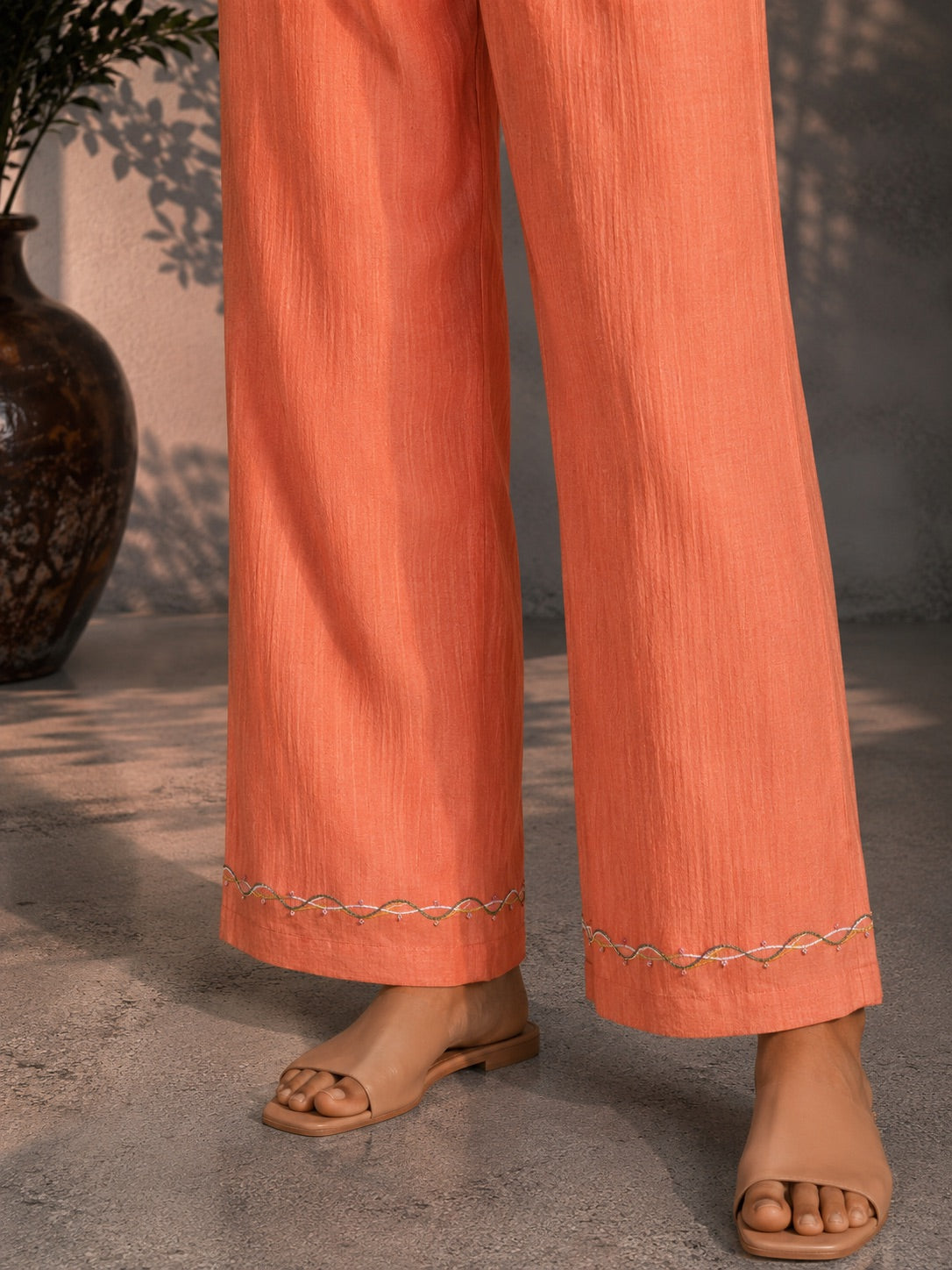Spanish Orange Embroidered Shirt & Pants Set