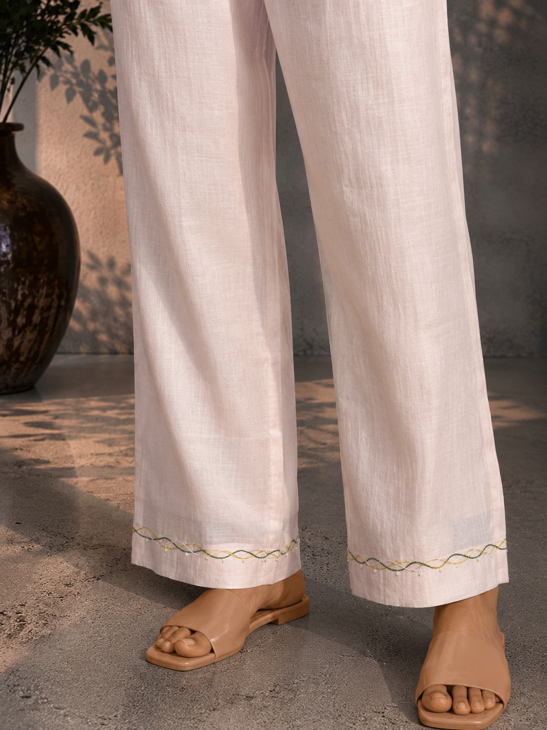 Peach Nude Embroidered Shirt & Pants Set